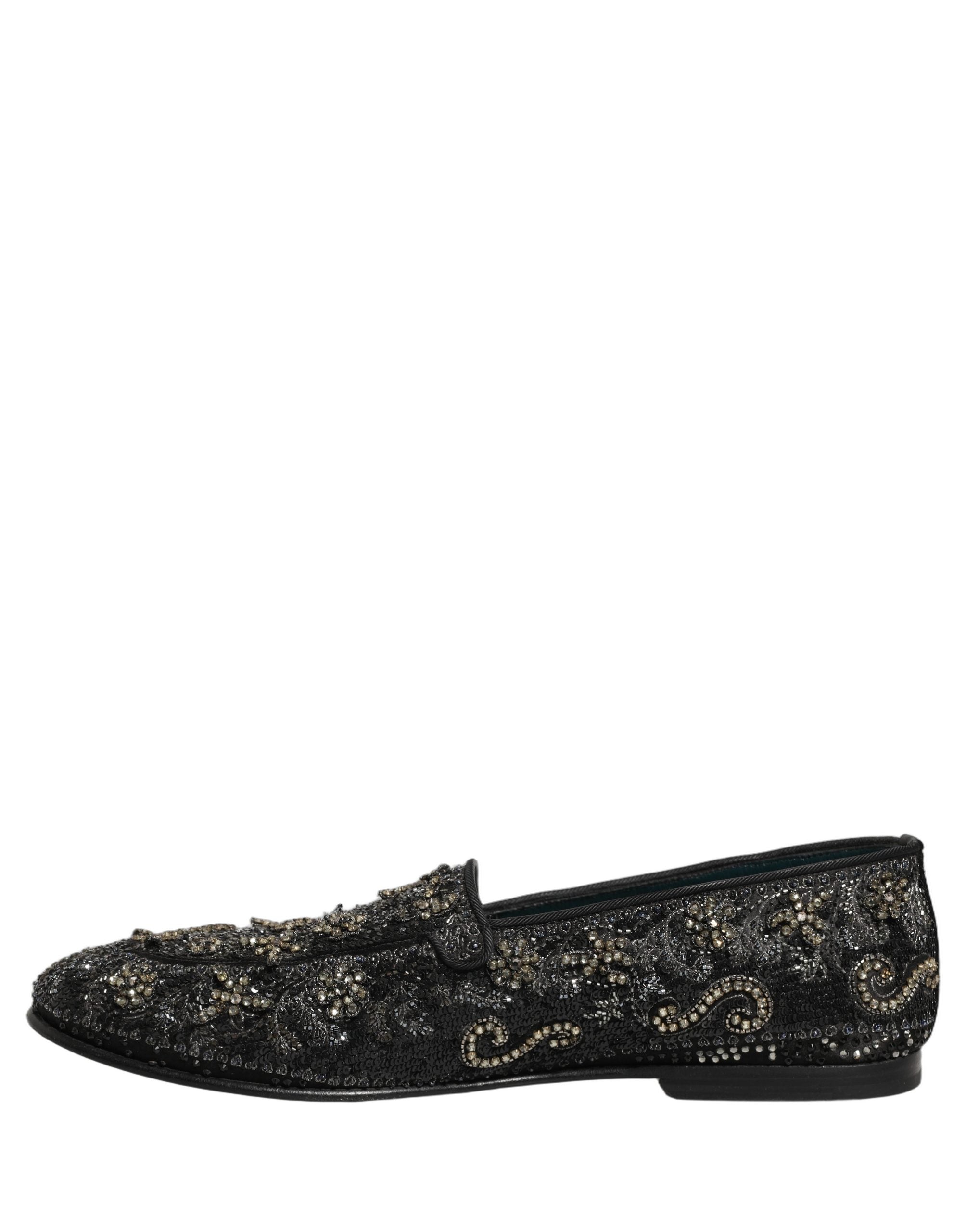 Dolce & Gabbana Black Rhinestone Embellished Loafers Shoes
