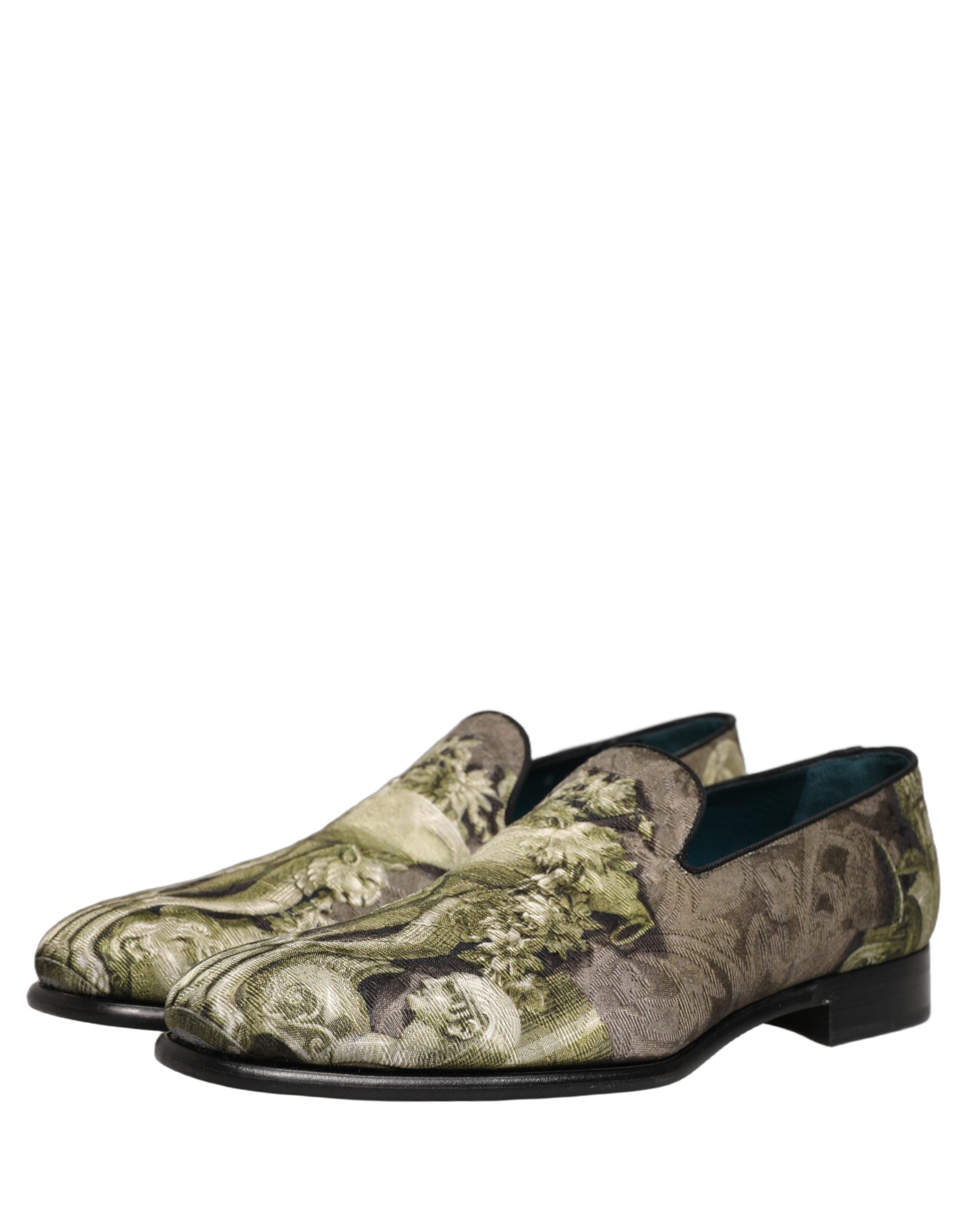 Dolce & Gabbana Brown Baroque Print Slip On Men Loafers Shoes
