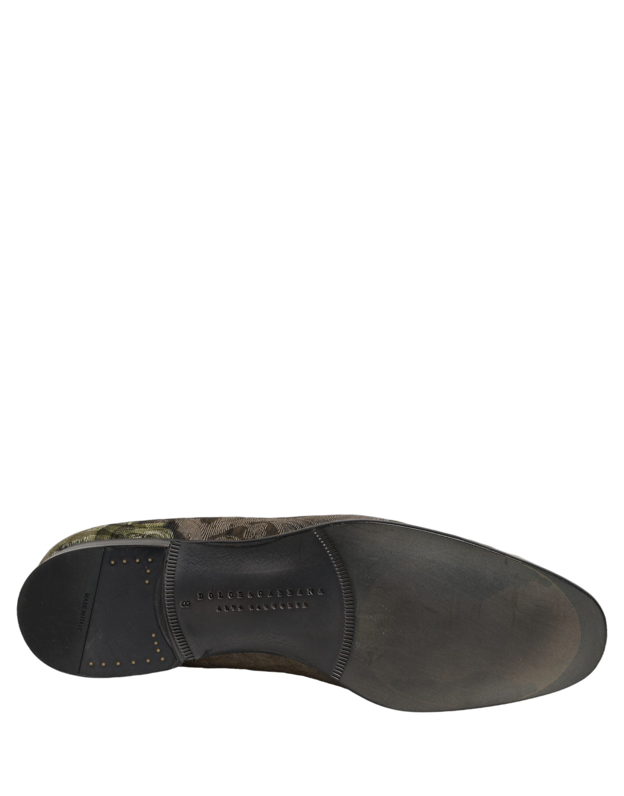 Dolce & Gabbana Brown Baroque Print Slip On Men Loafers Shoes