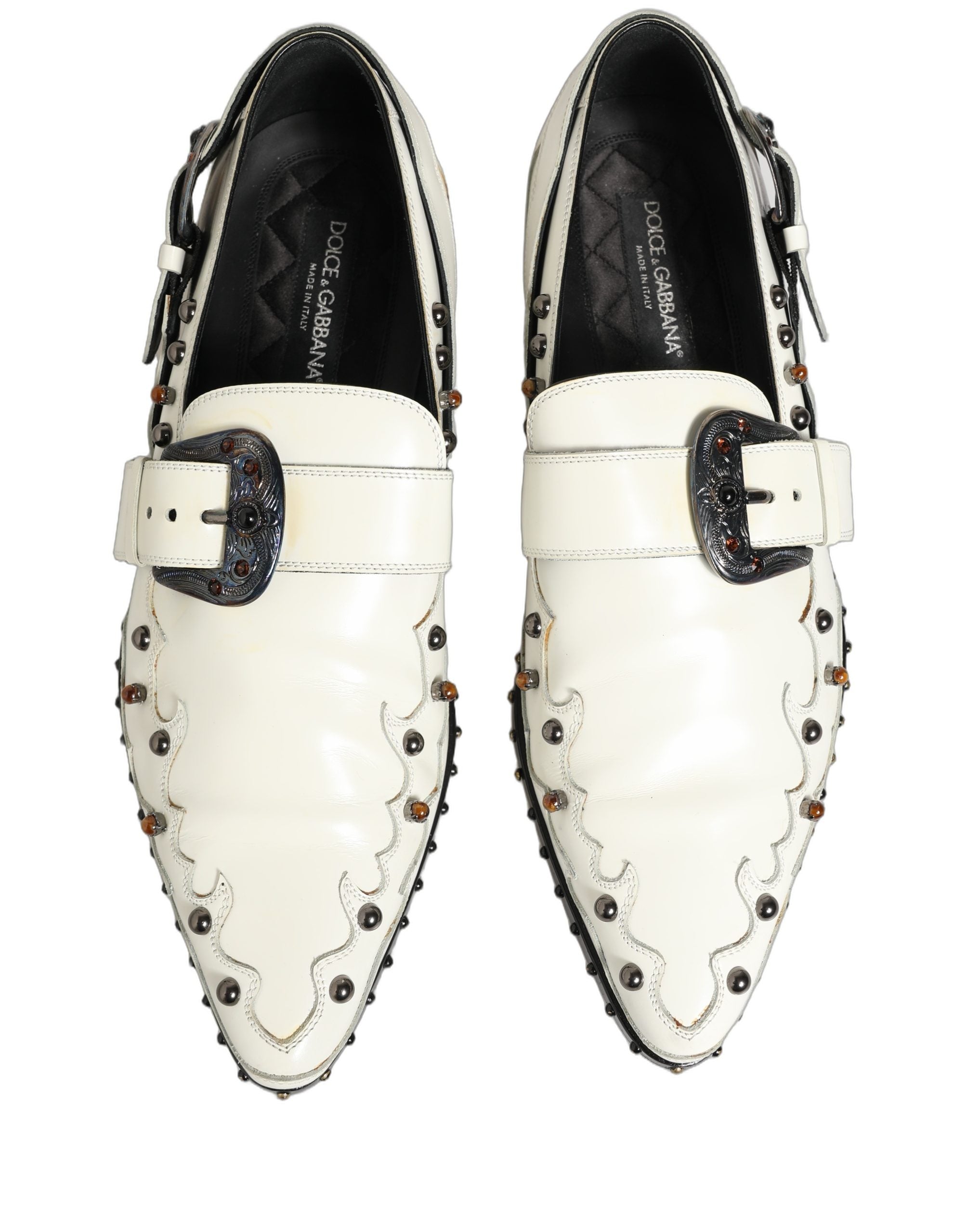 Dolce & Gabbana White Studded Formal Dress Monk Strap Shoes
