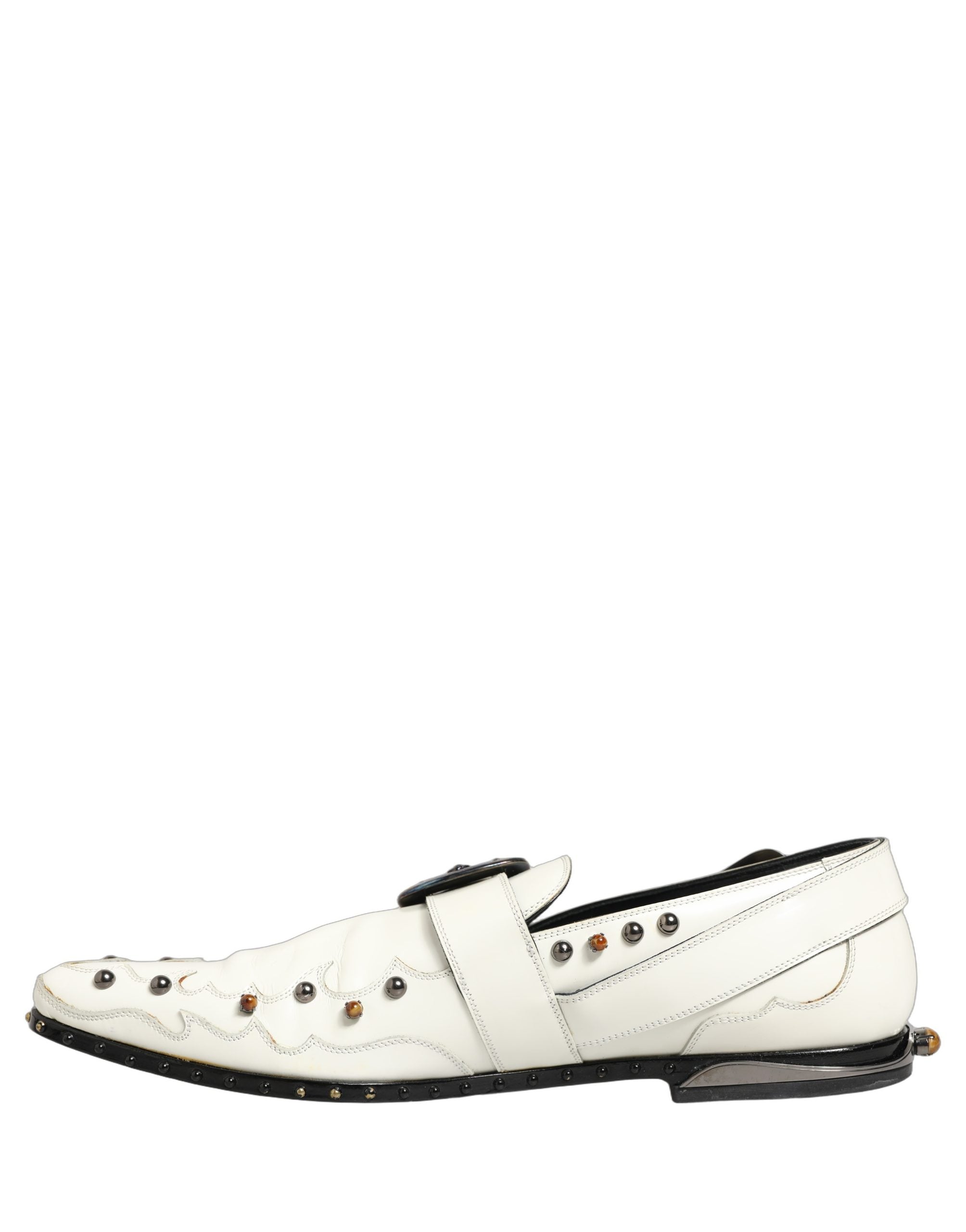 Dolce & Gabbana White Studded Formal Dress Monk Strap Shoes