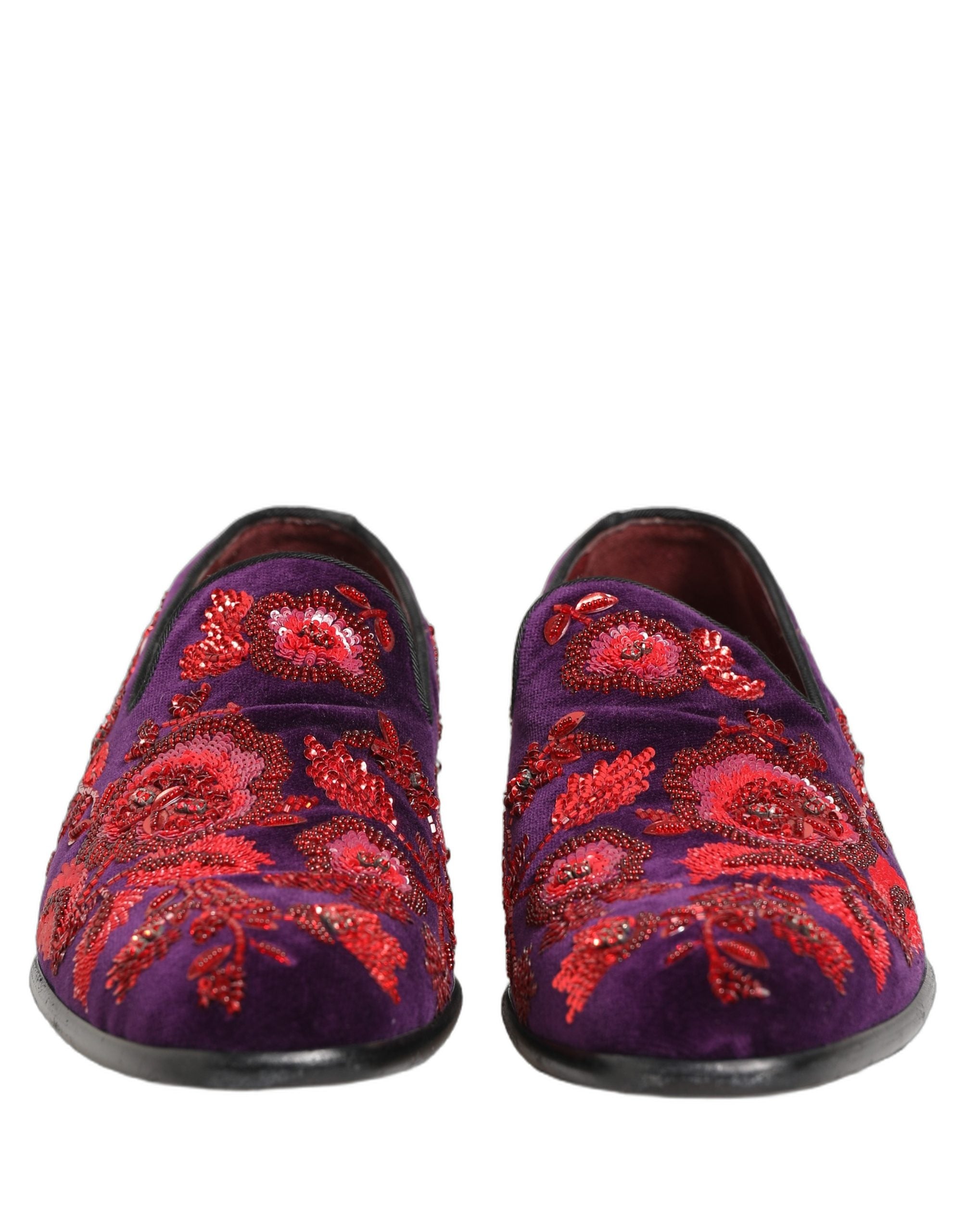 Dolce & Gabbana Violet Red Bead Embellished Loafers Shoes