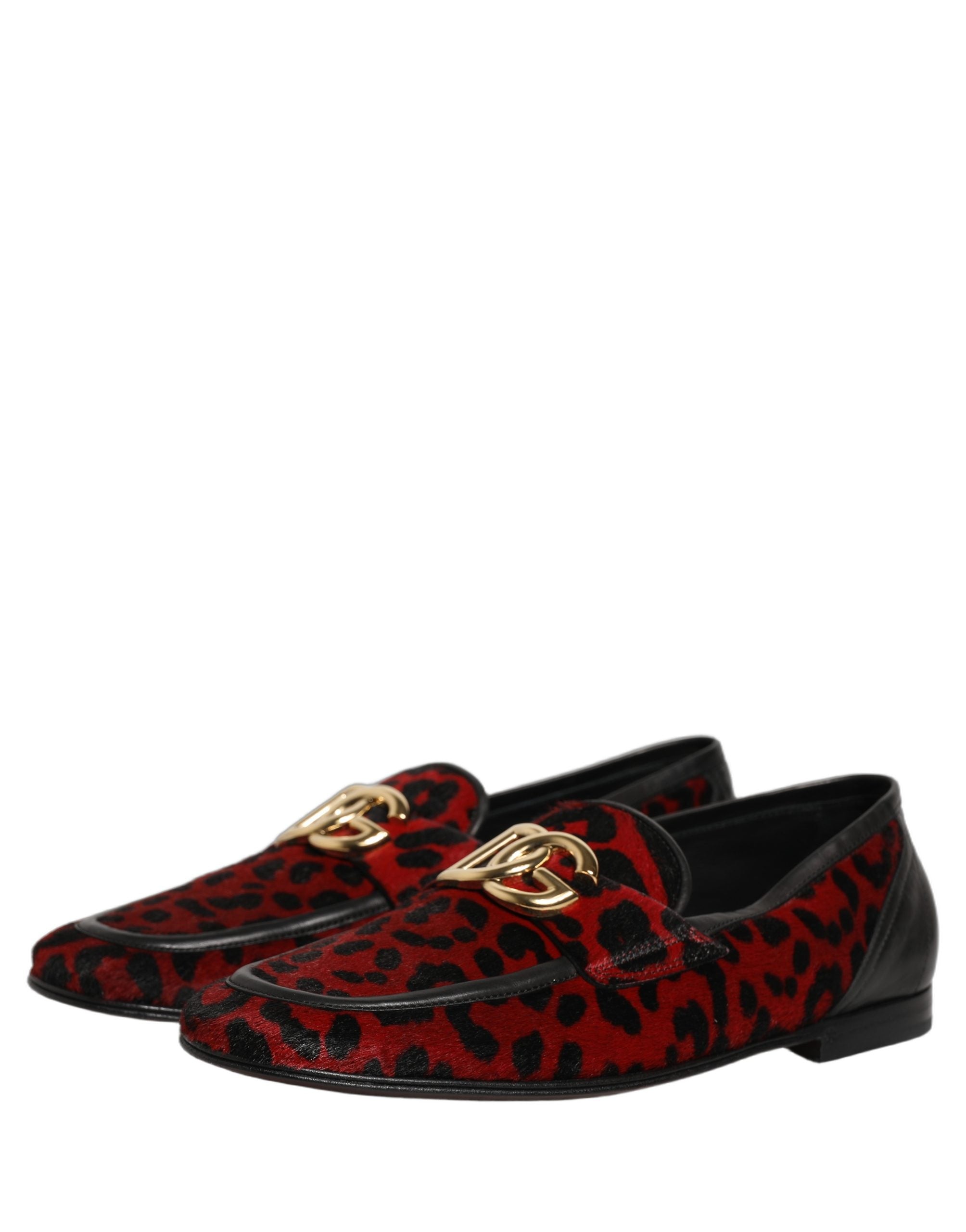 Dolce & Gabbana Red Leopard Print Pony Hair Dress Loafers Shoes