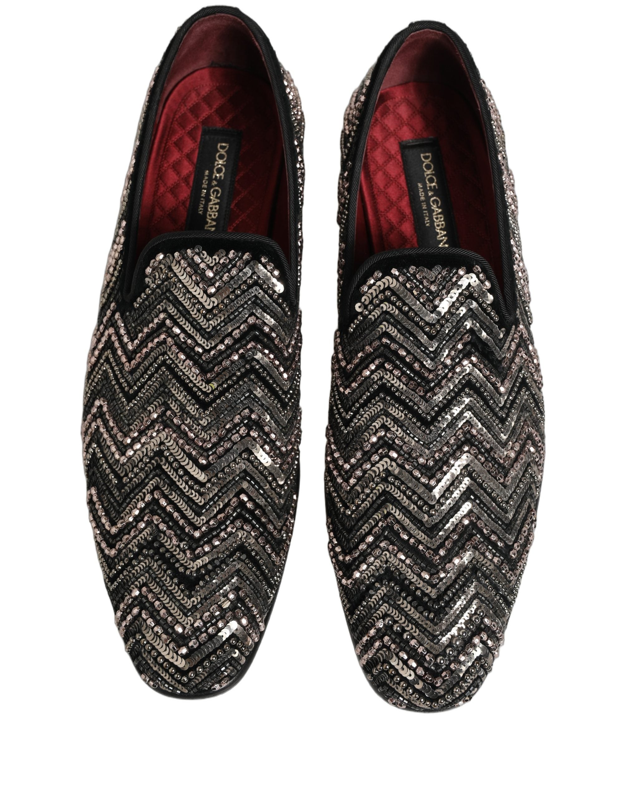 Dolce & Gabbana Black Velvet Floral Embellished Loafers Shoes