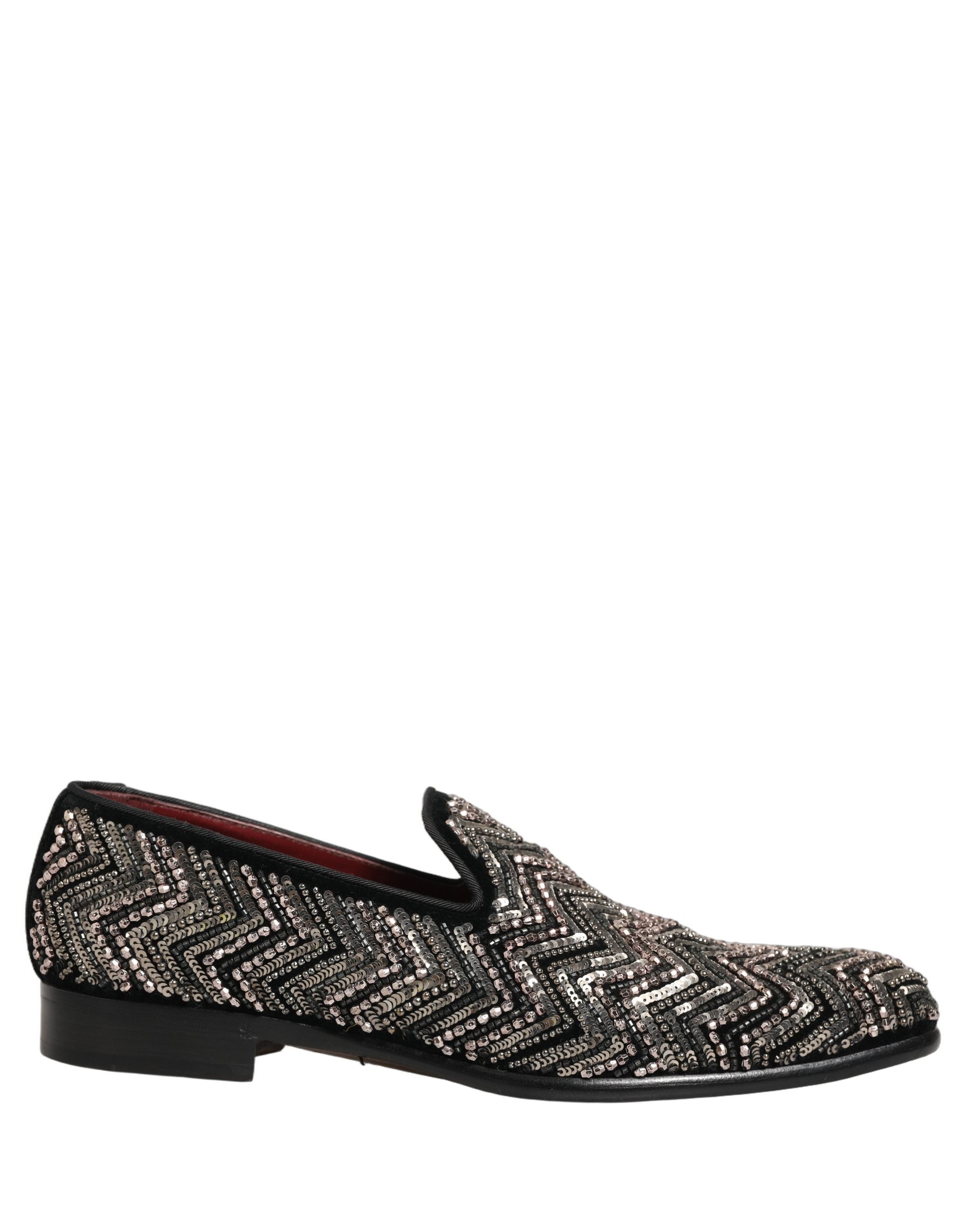 Dolce & Gabbana Black Velvet Floral Embellished Loafers Shoes