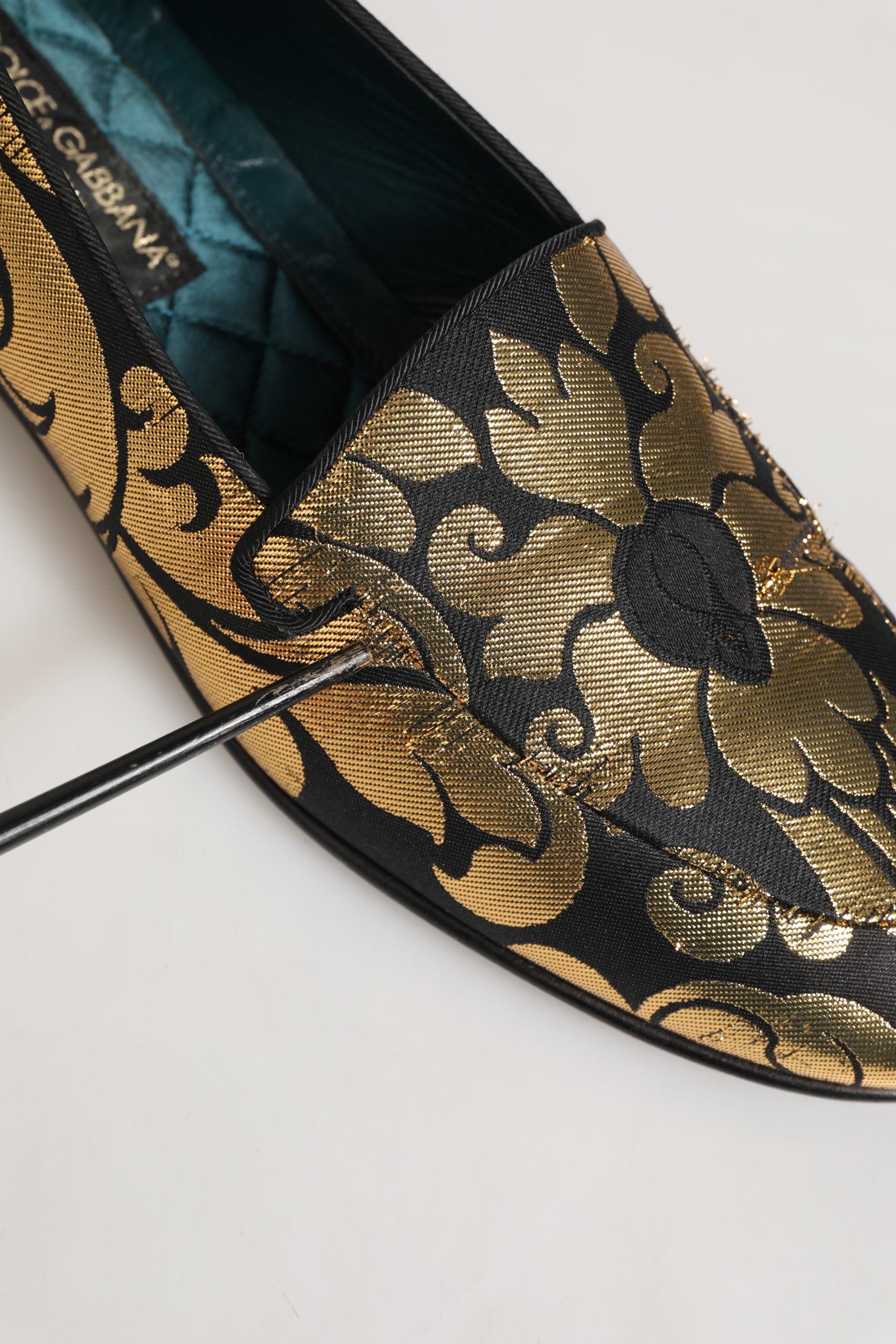 Dolce & Gabbana Black Gold Floral Jacquard Dress Loafers Shoes