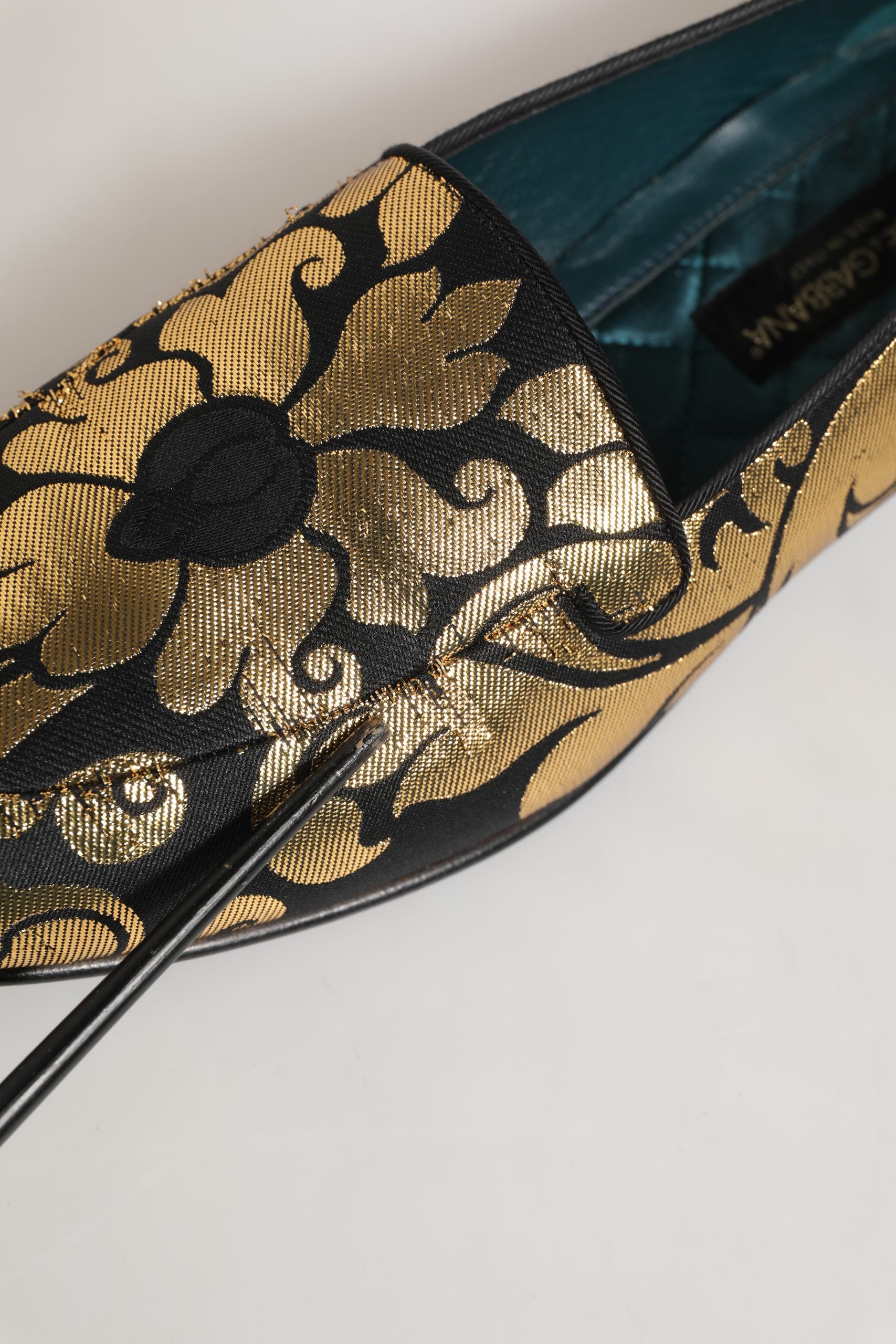 Dolce & Gabbana Black Gold Floral Jacquard Dress Loafers Shoes