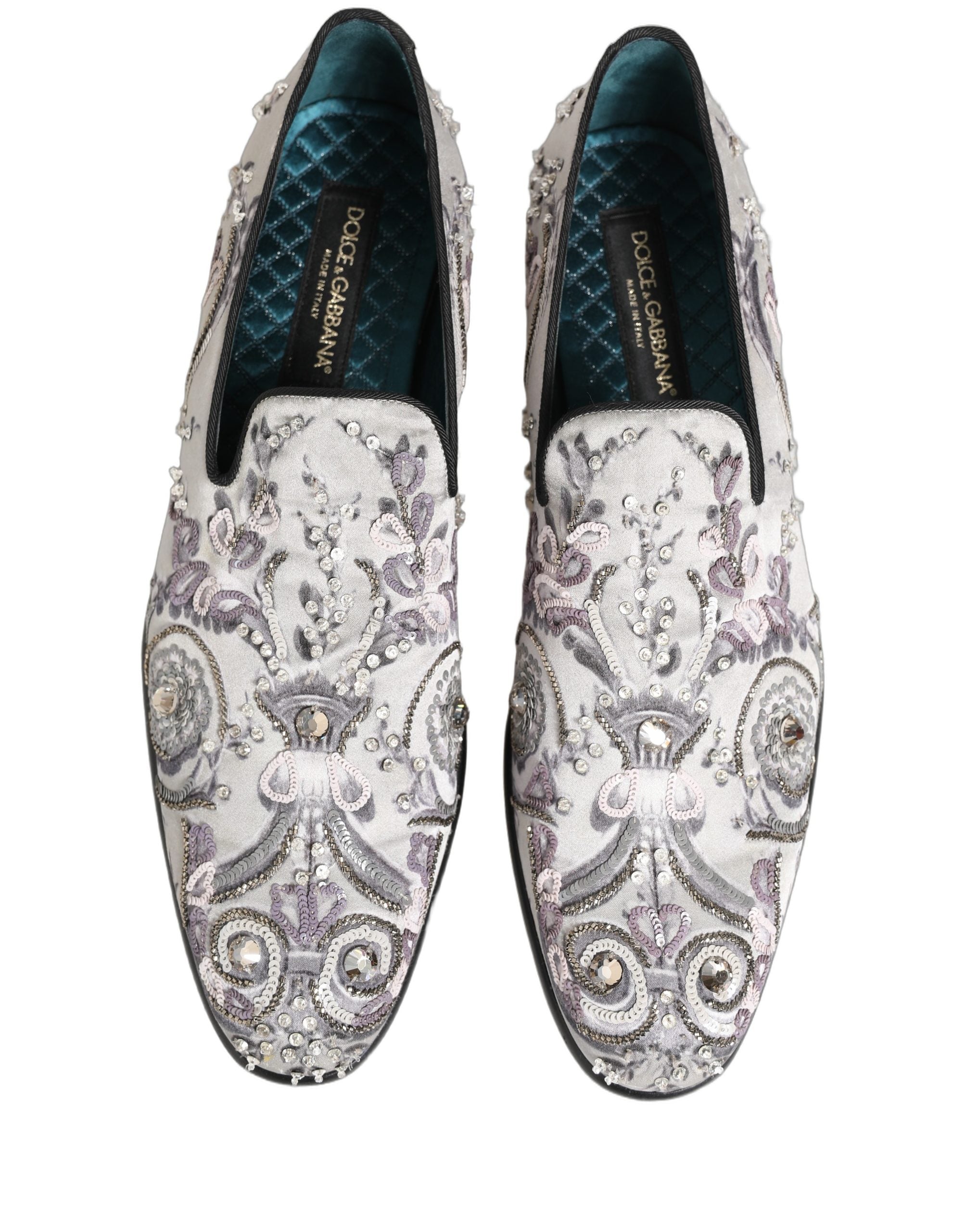 Dolce & Gabbana White Sequined Formal Slip On Loafers Shoes