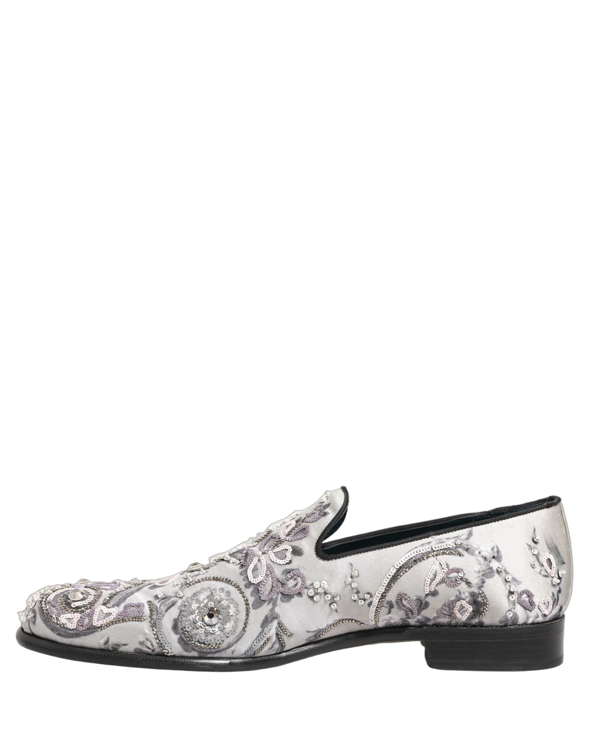 Dolce & Gabbana White Sequined Formal Slip On Loafers Shoes