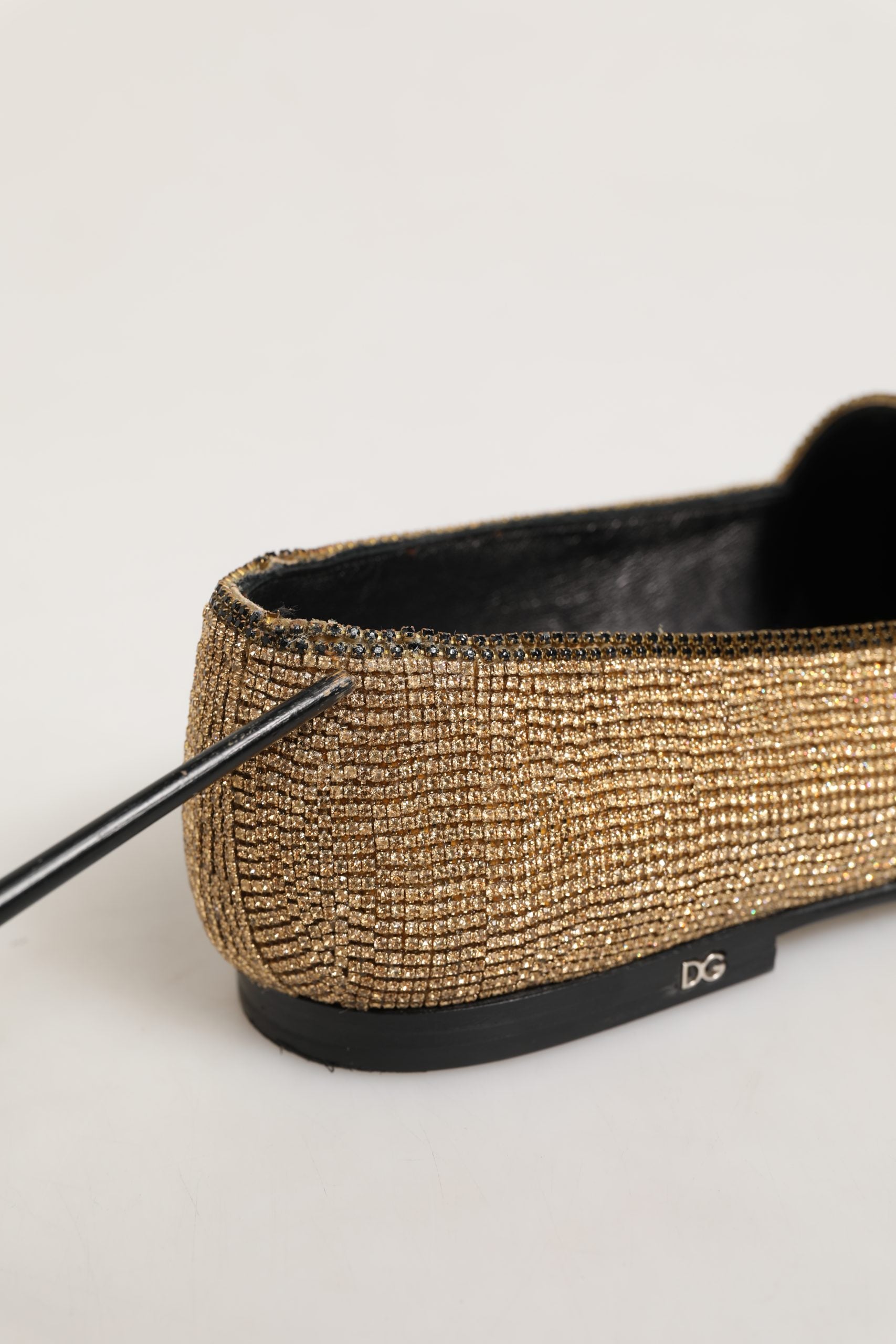 Dolce & Gabbana Gold Crystal Embellished Men Loafers Shoes