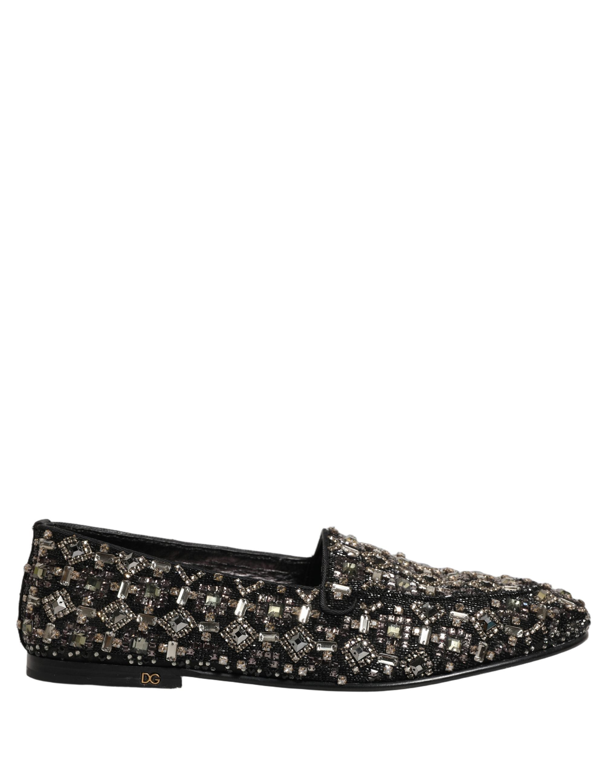 Dolce & Gabbana Silver Leather Logo Slip On Loafers Shoes