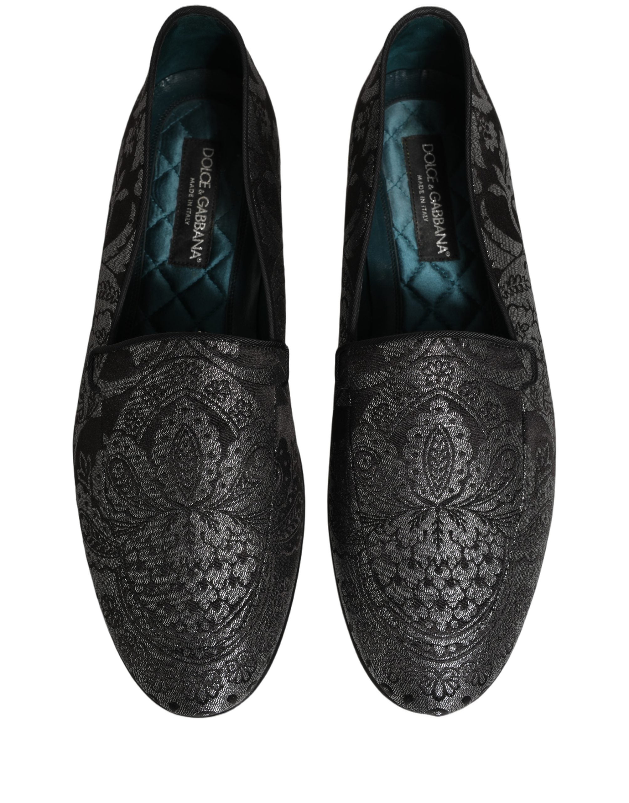 Dolce & Gabbana Silver Jacquard Leather Slip On Loafers Shoes