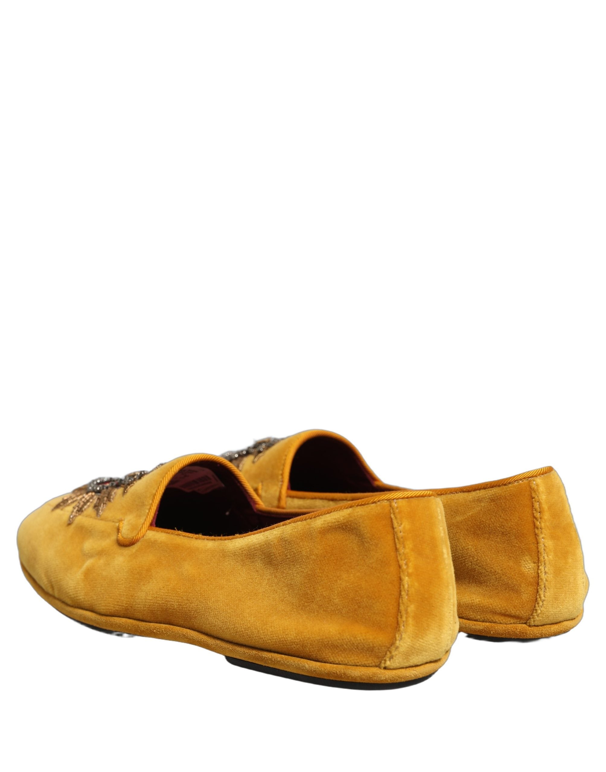 Dolce & Gabbana Yellow Velvet DG Heart Loafers Flats Shoes