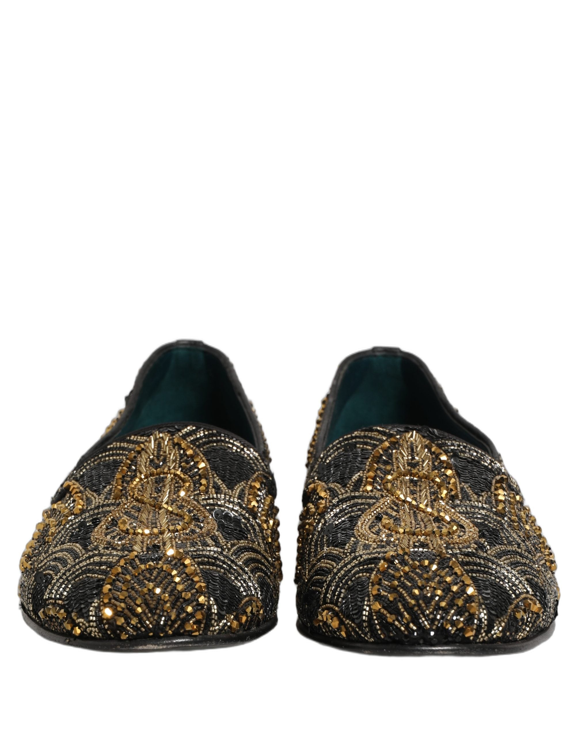 Dolce & Gabbana Black Gold Embellished Dress Loafers Shoes