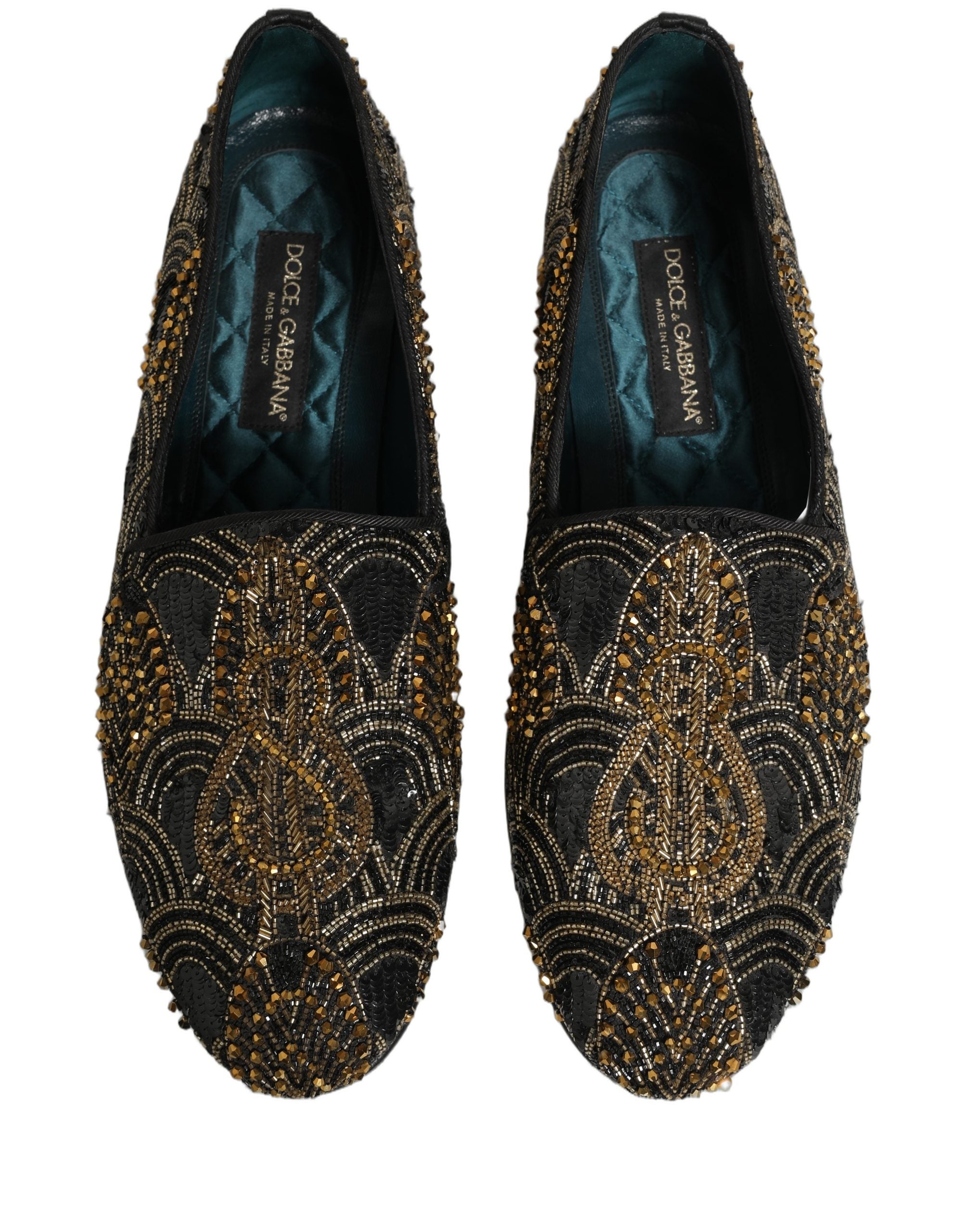 Dolce & Gabbana Black Gold Embellished Dress Loafers Shoes