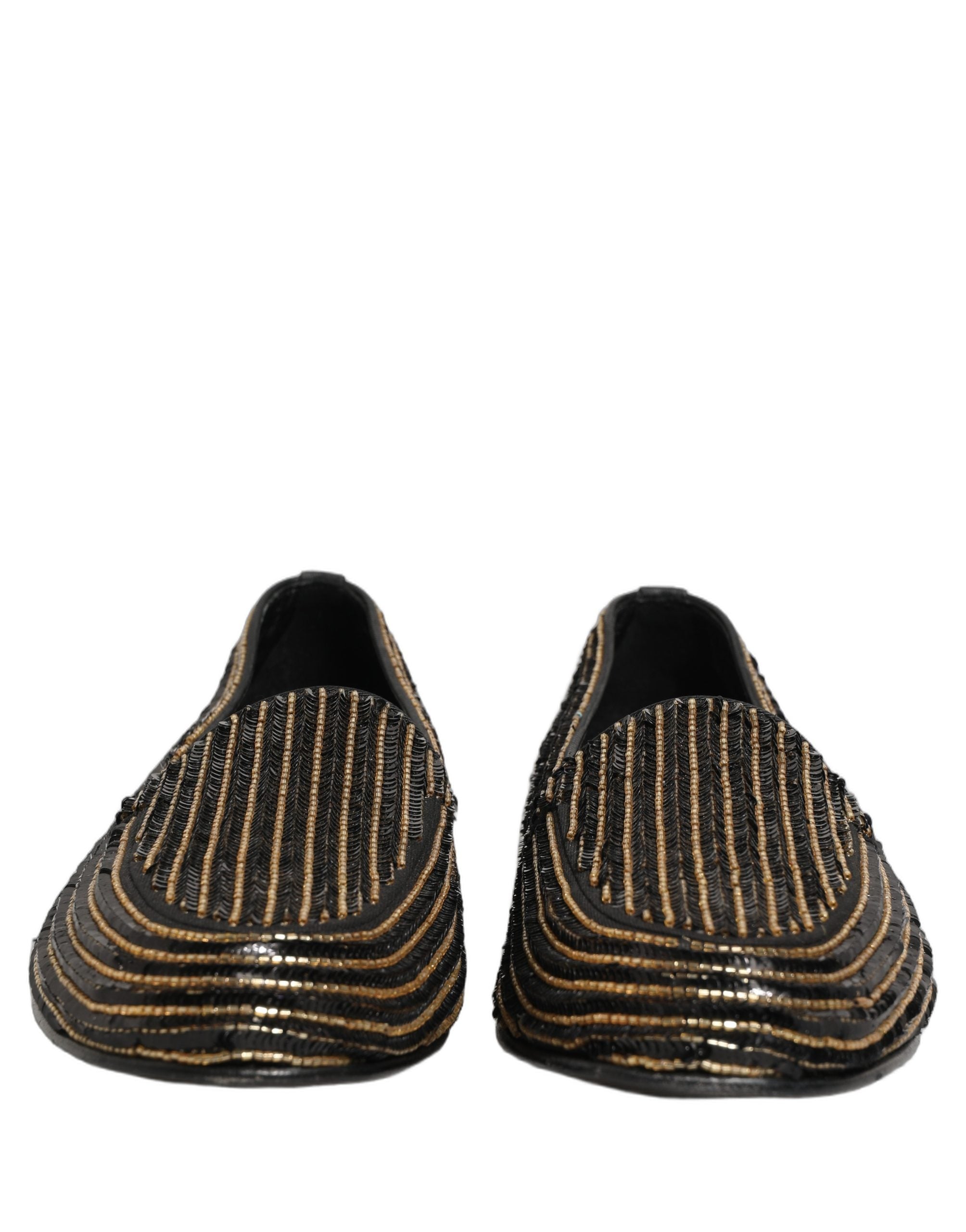 Dolce & Gabbana Black Gold Sequined Men Dress Loafers Shoes