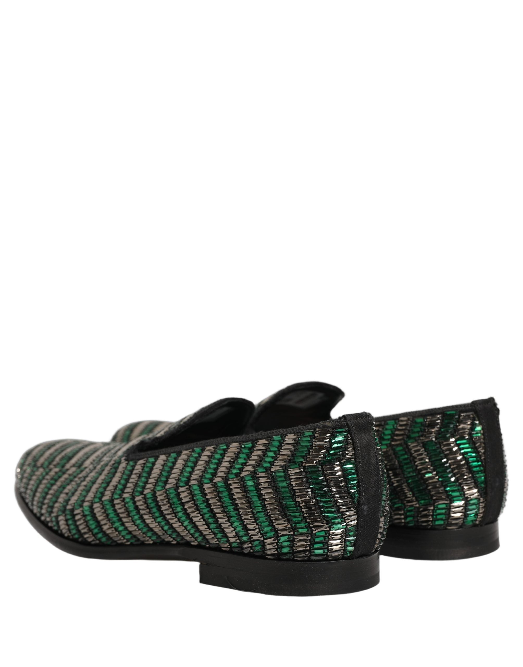 Dolce & Gabbana Silver Green Embellished Dress Loafers Shoes