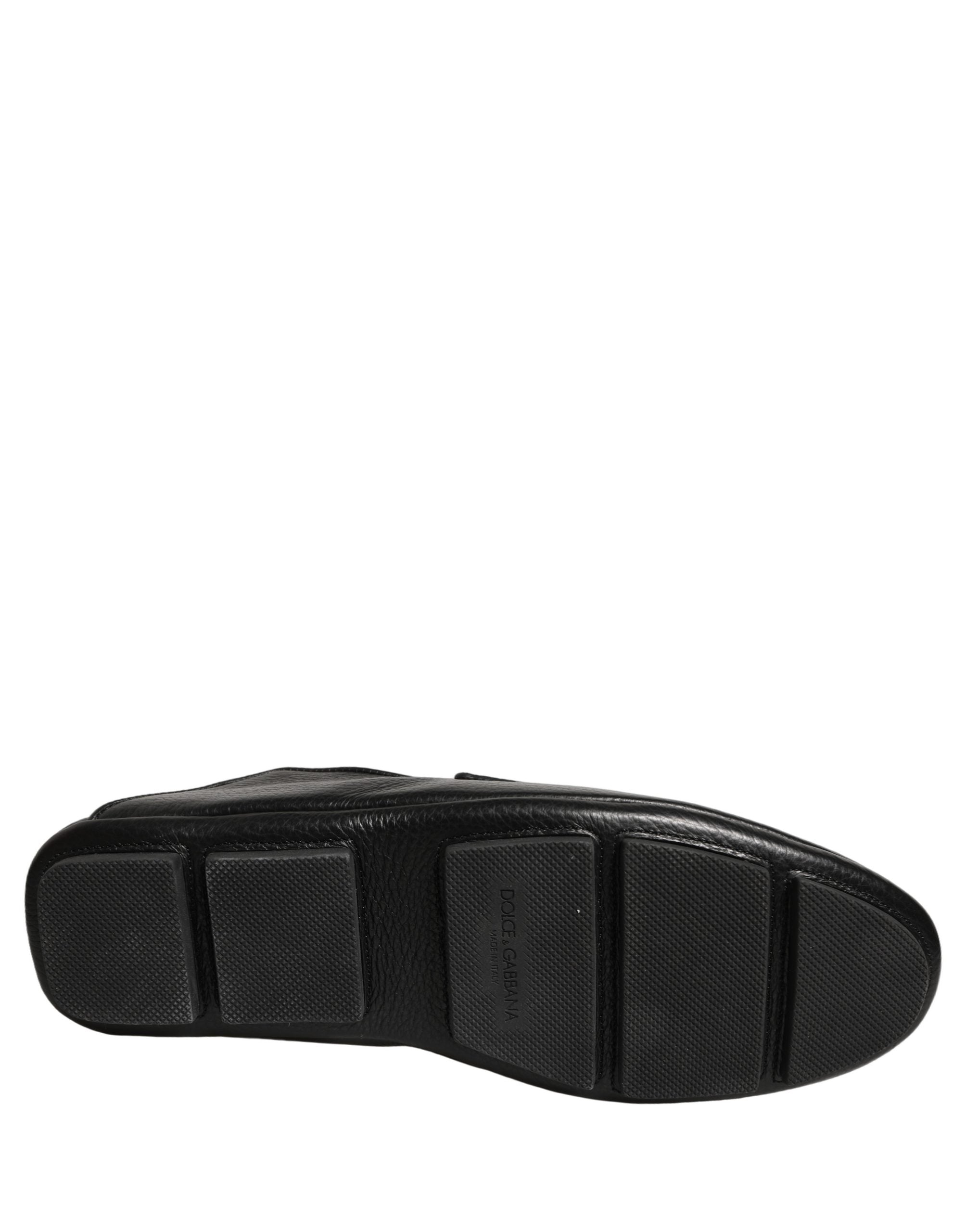 Dolce & Gabbana Black Deerskin Leather Driver Loafers Shoes