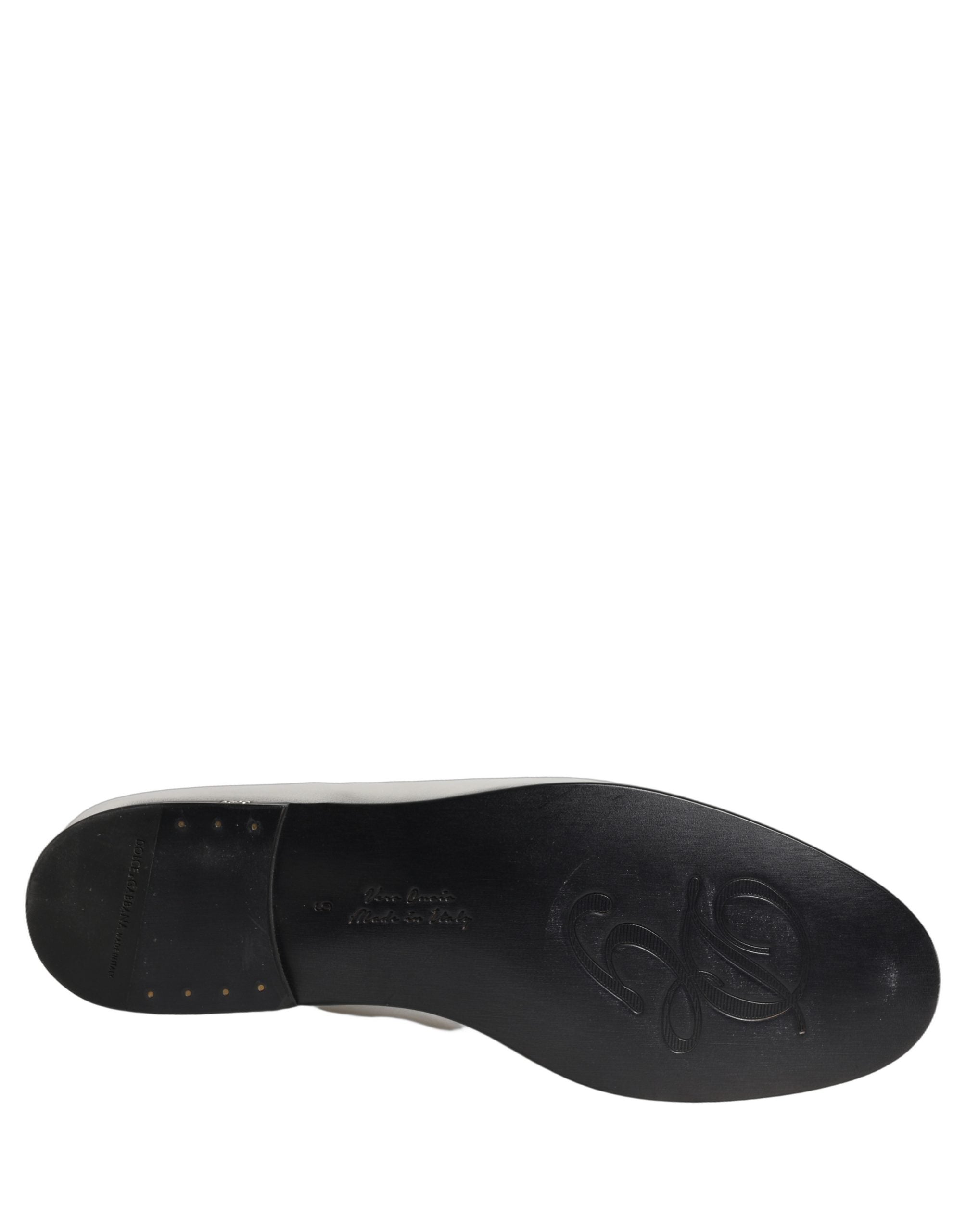Dolce & Gabbana Silver Leather DG Logo Slip On Loafers Shoes