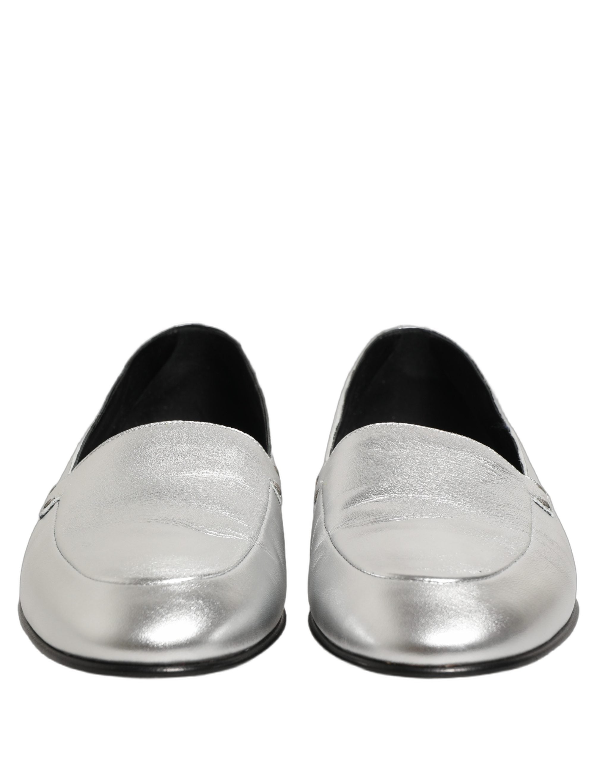 Dolce & Gabbana Silver Leather DG Logo Slip On Loafers Shoes