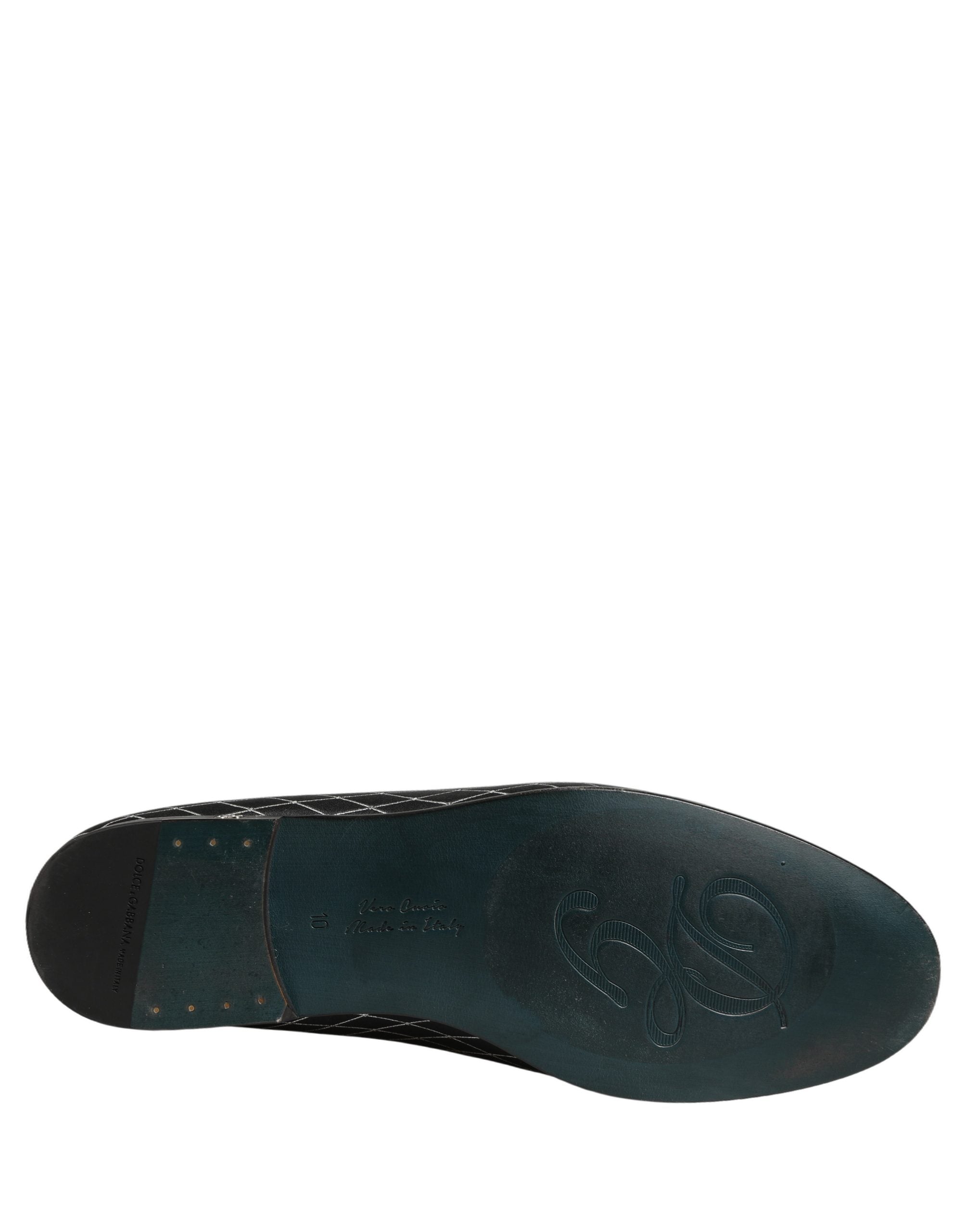 Dolce & Gabbana Black Velvet Diamond Stitched Loafers Shoes