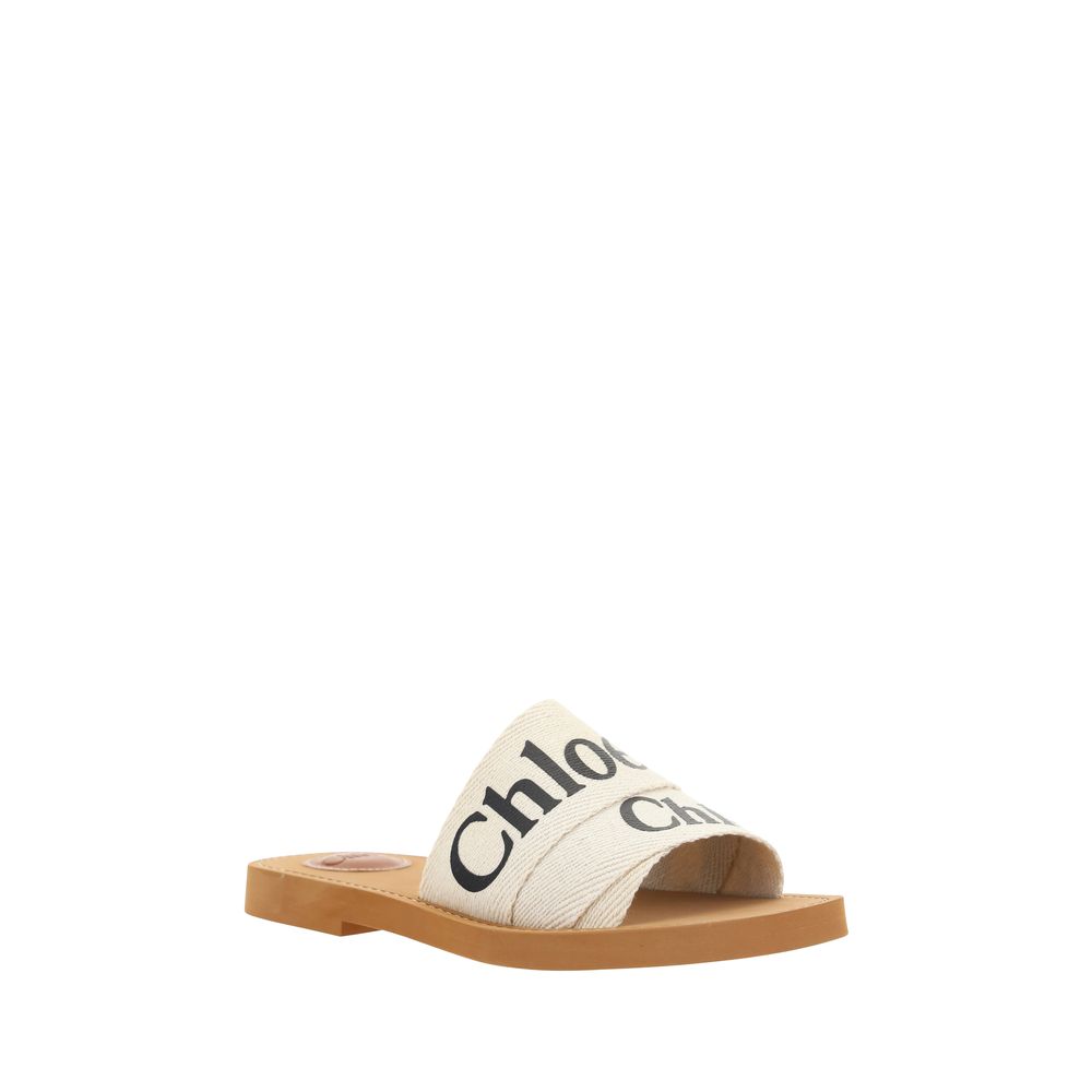 Chloé White Cotton Flat Sandals