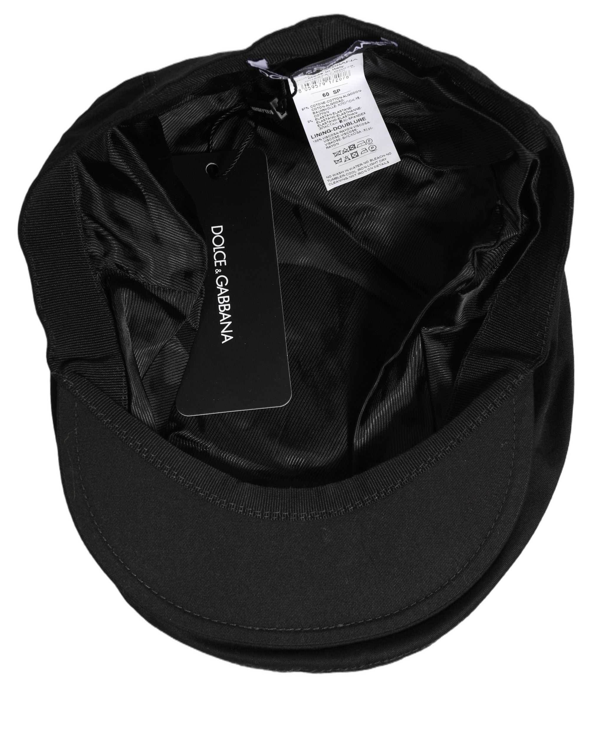 Dolce & Gabbana Men Black Cotton Stretch Newsboy Cloth Capello Hat