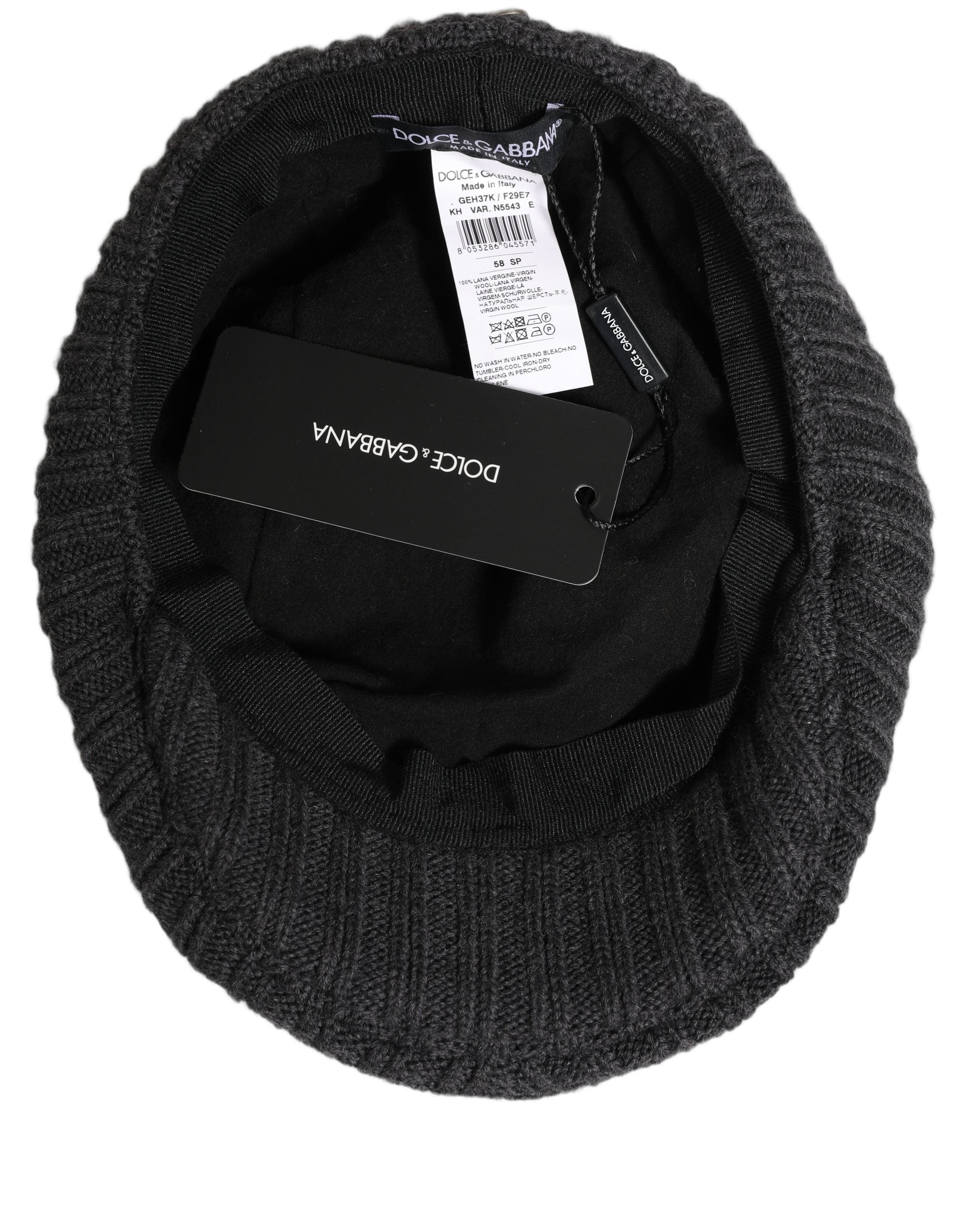 Dolce & Gabbana Men Dark Gray Wool Knitted Newsboy Capello Hat