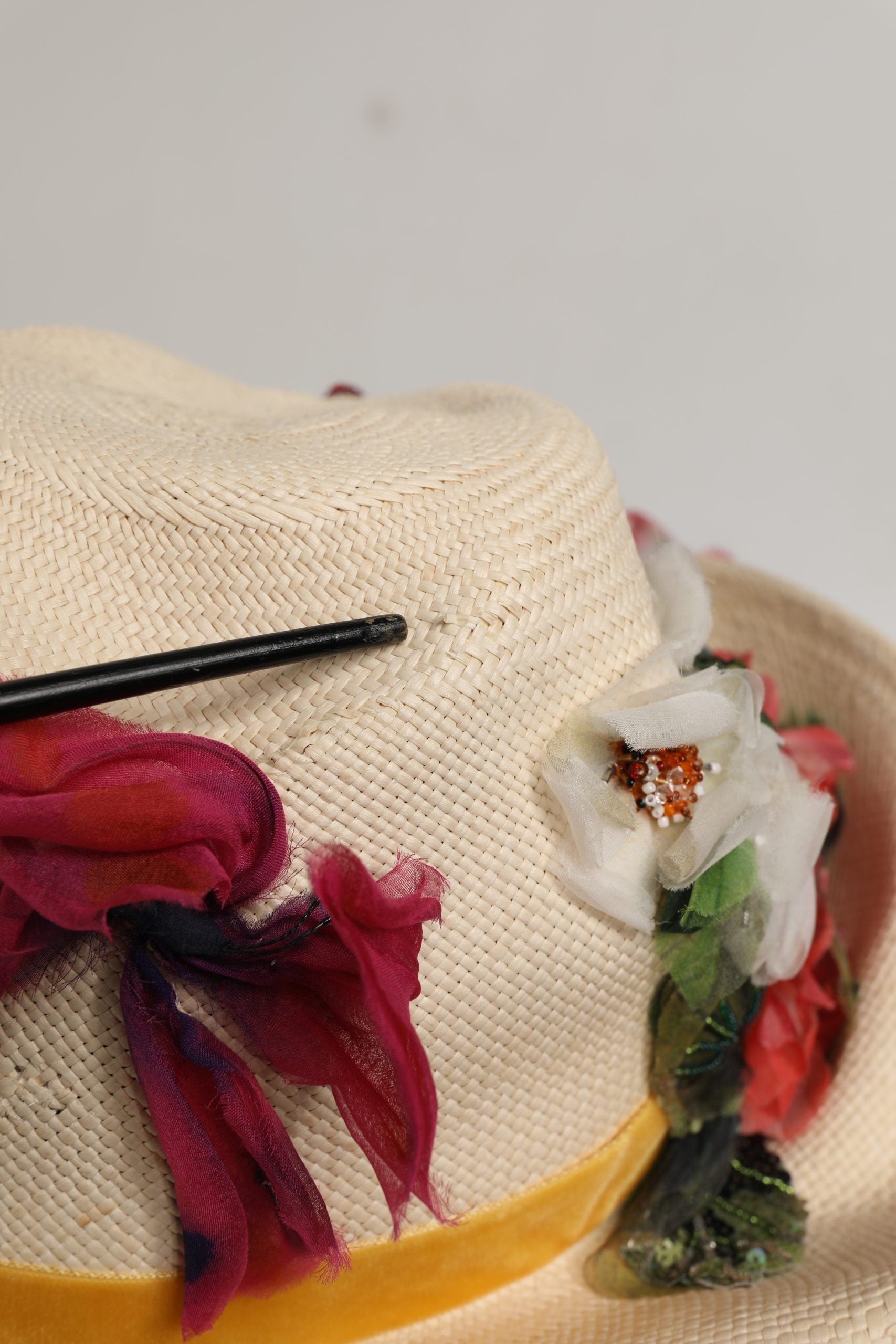 Dolce & Gabbana Women Beige Floral Apllique Straw Bucket Hat
