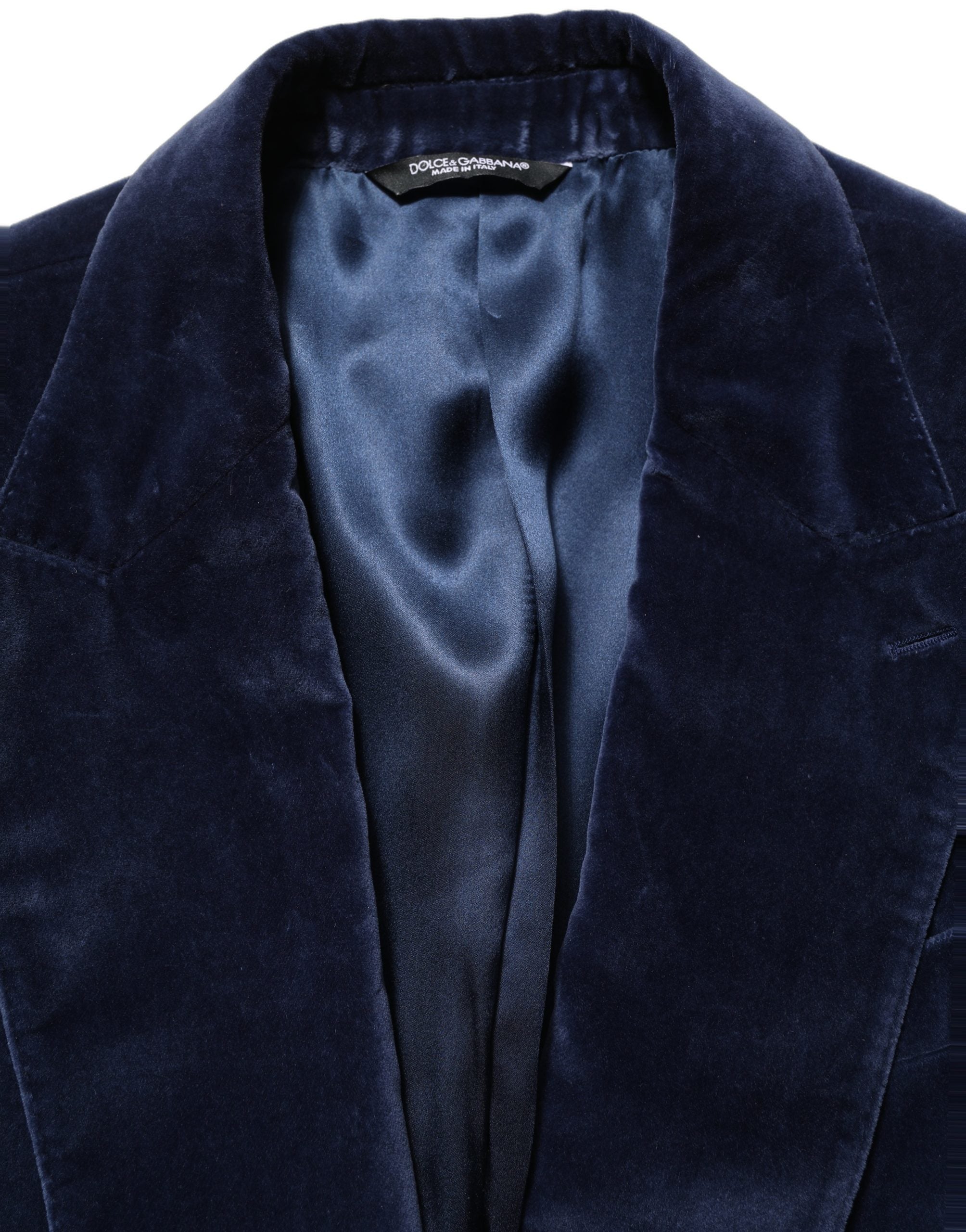 Dolce & Gabbana Blue Velvet Single Breasted Blazer Jacket