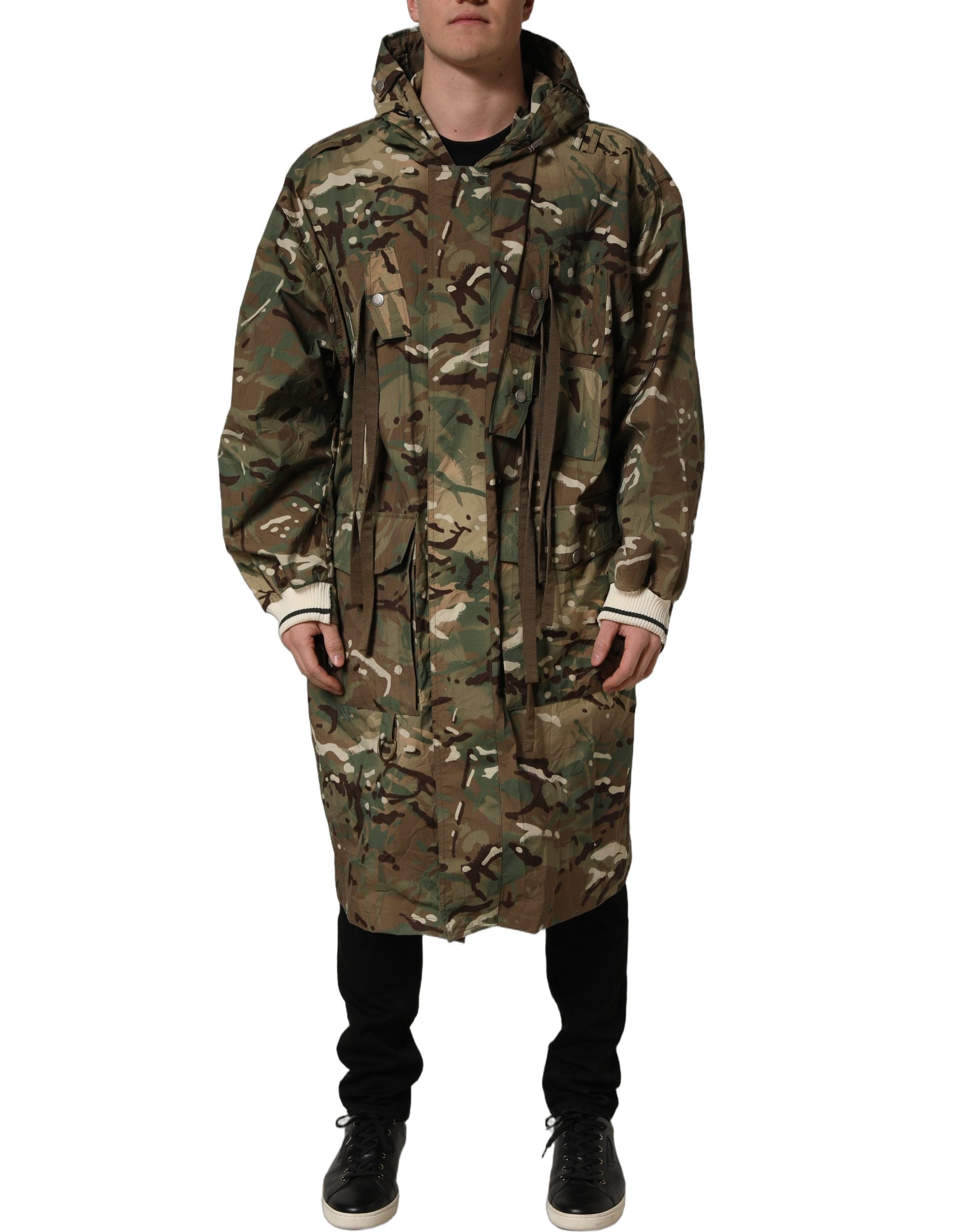 Dolce & Gabbana Multicolor Camouflage Hooded Coat Jacket