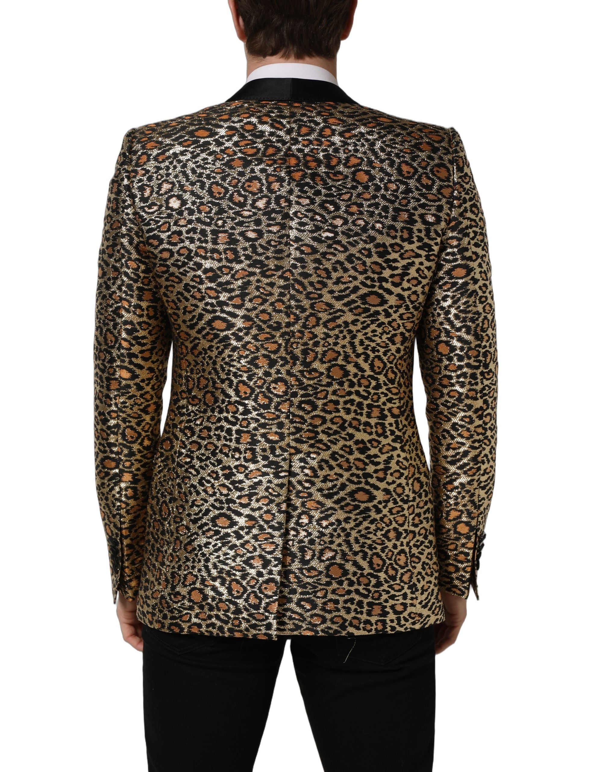 Dolce & Gabbana Gold Leopard Single Breasted Men Coat Jacket