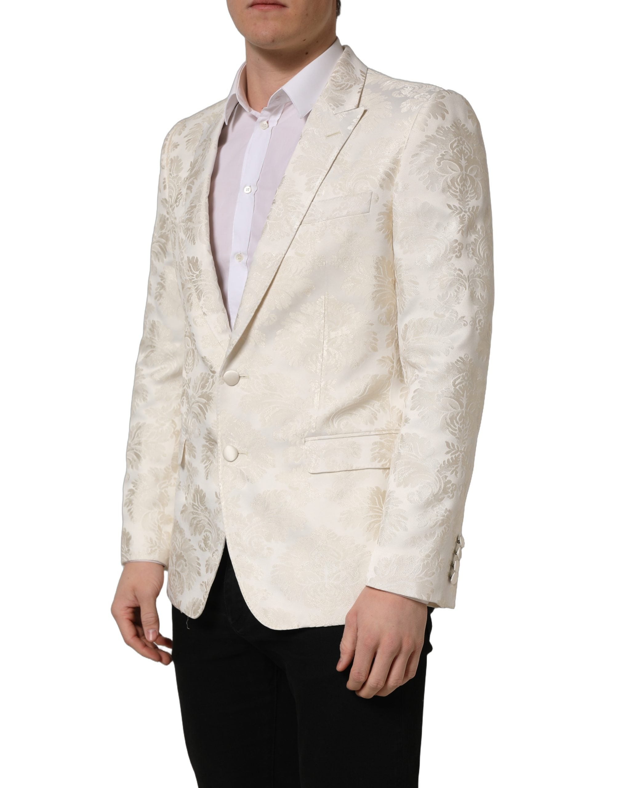 Dolce & Gabbana Off White Floral Single Breasted Men Jacket