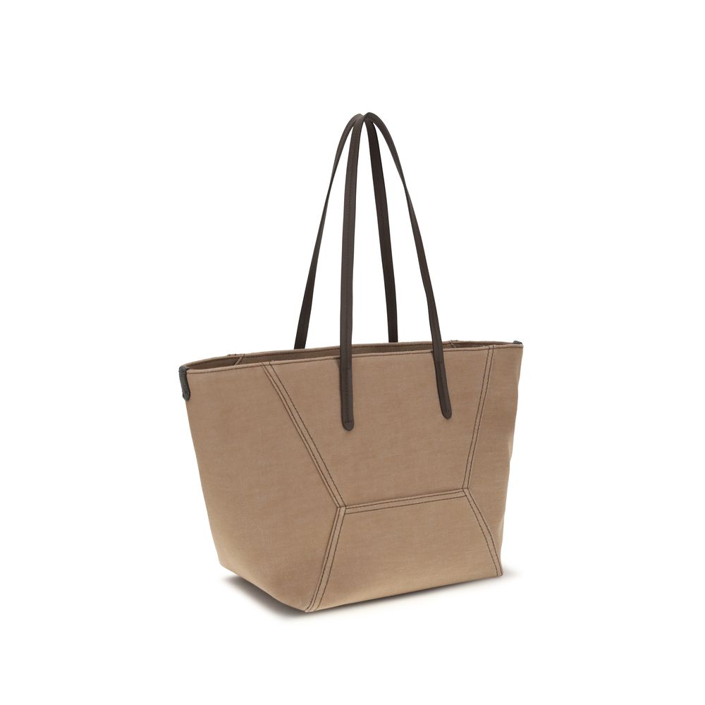 Brunello Cucinelli Beige Cotton Shoulder Bag