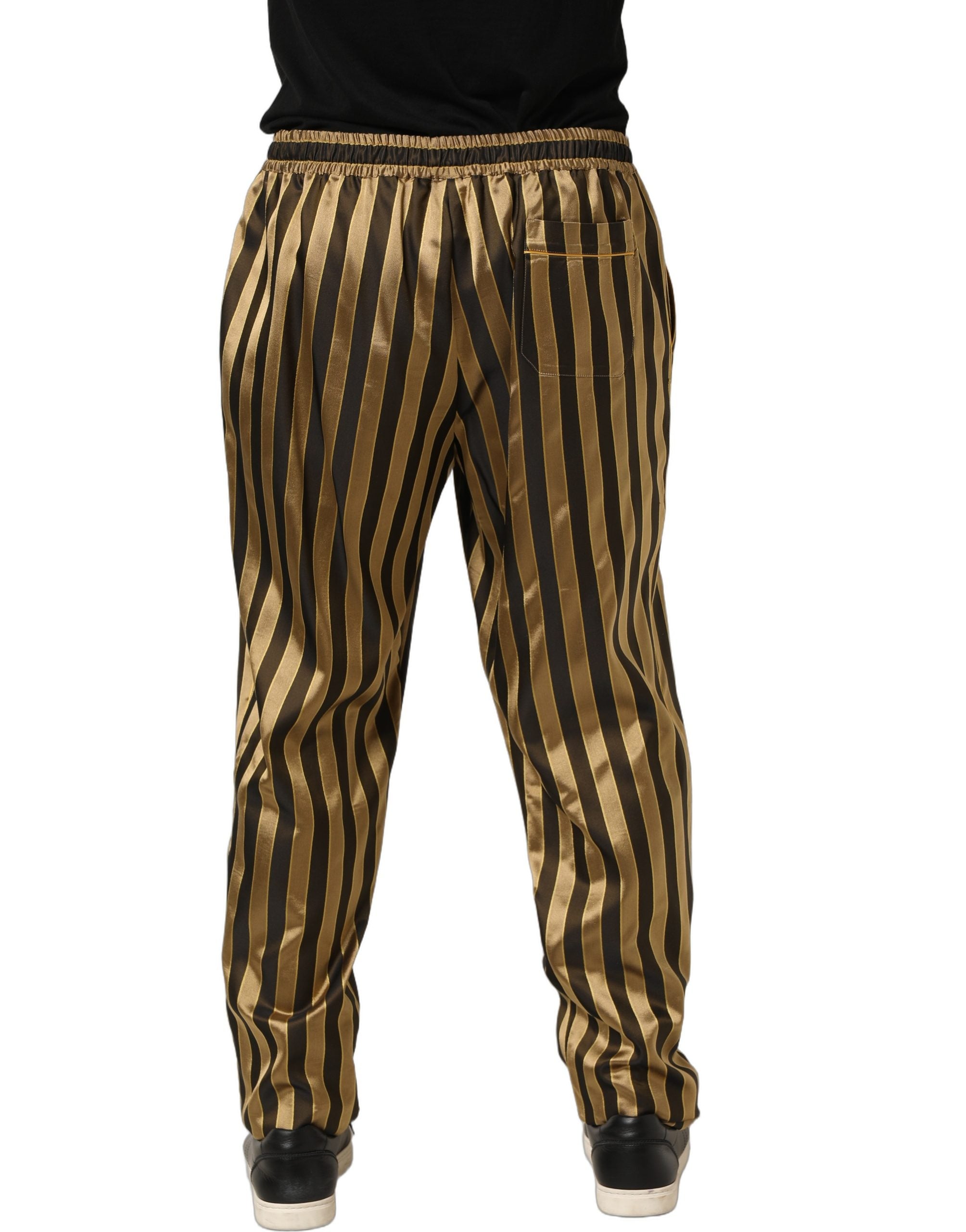 Dolce & Gabbana Gold Black Stripes Satin Tapered Leg Pants