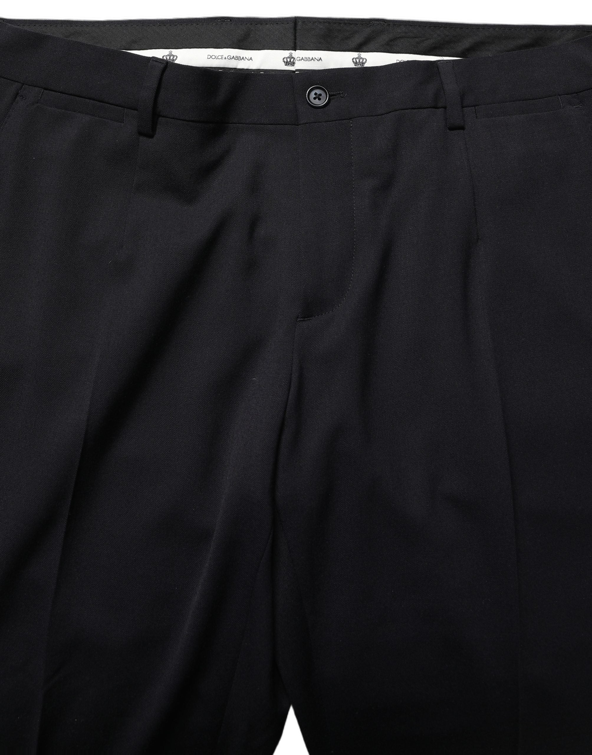 Dolce & Gabbana Black Wool Tapered Leg Dress Trouser Pants