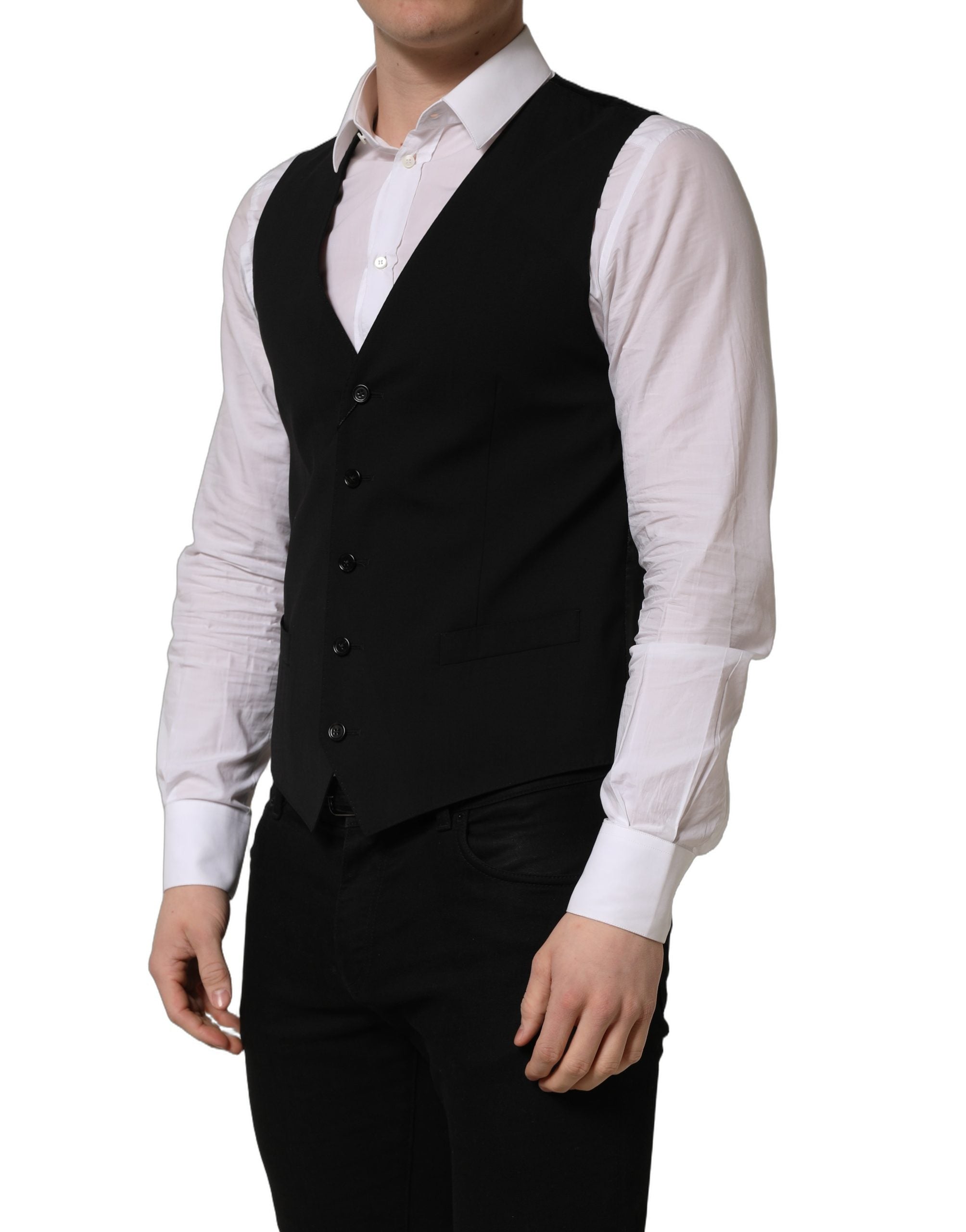 Dolce & Gabbana Black Wool Single Breasted Waistcoat Vest