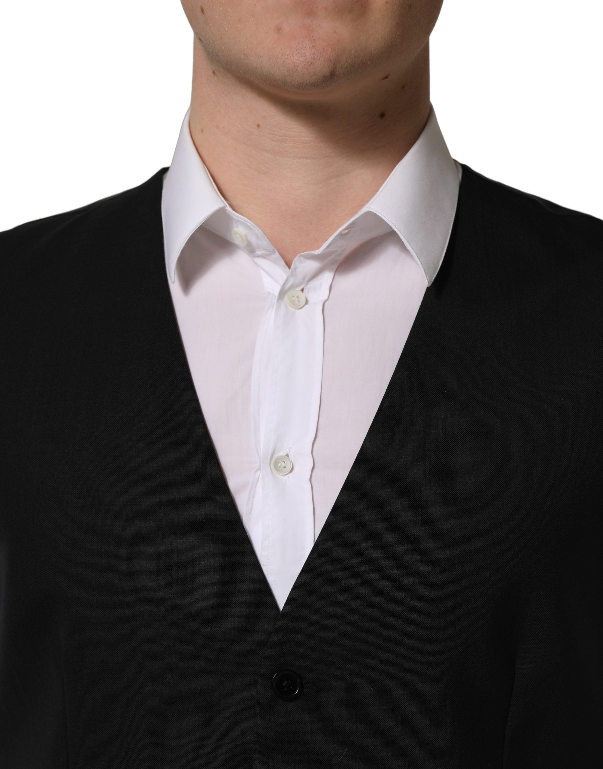 Dolce & Gabbana Black Wool Single Breasted Waistcoat Vest