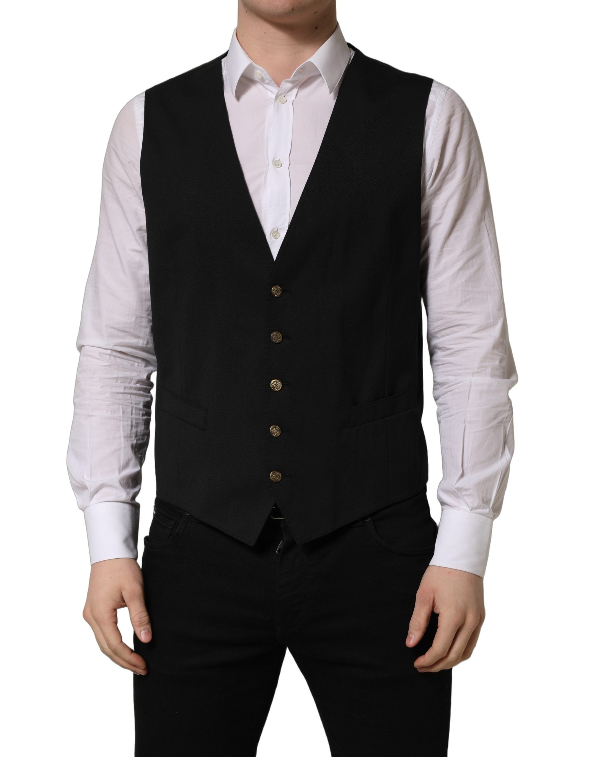 Dolce & Gabbana Black Single Breasted Men Waistcoat Vest