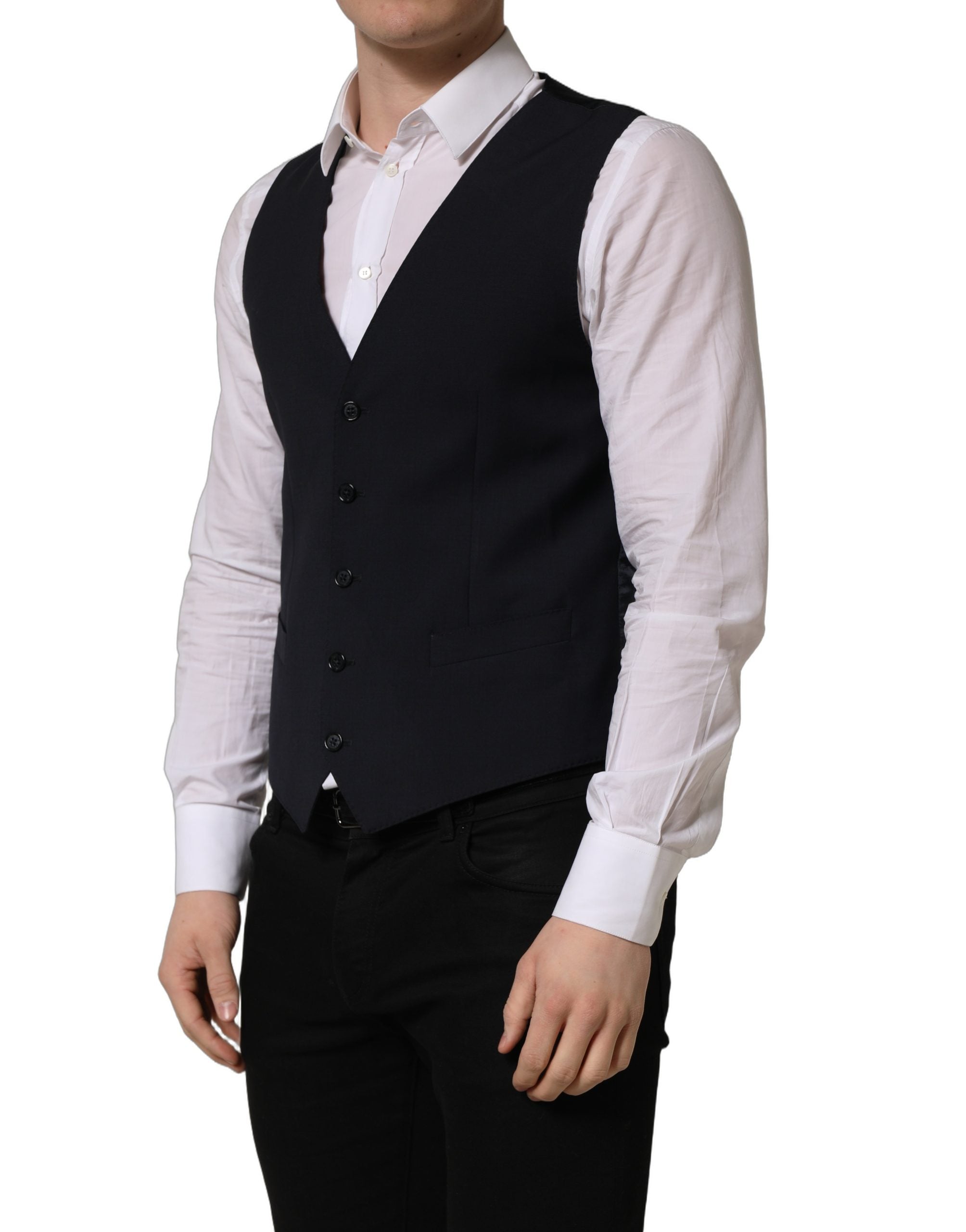 Dolce & Gabbana Black Wool Single Breasted Waistcoat Vest