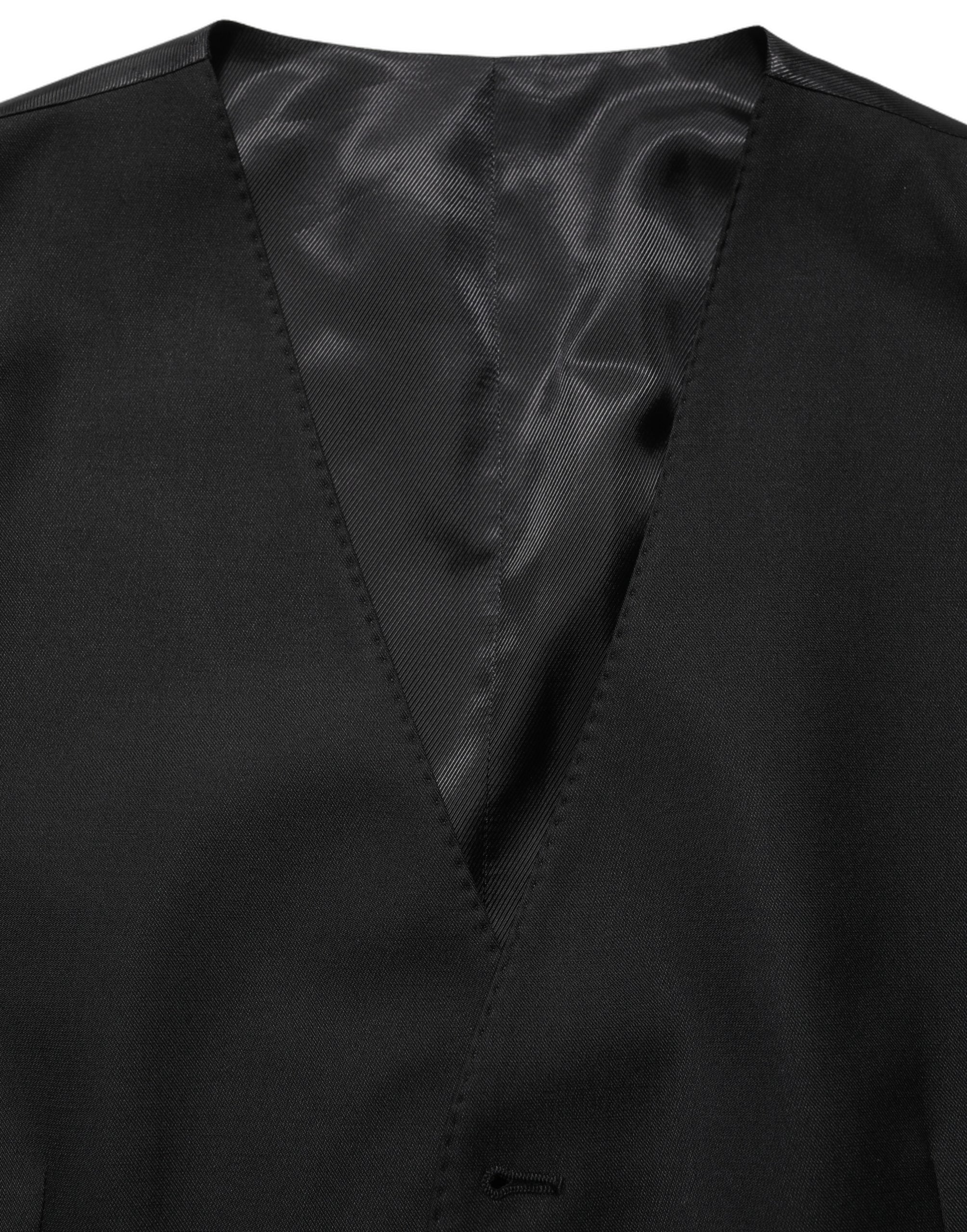 Dolce & Gabbana Black Wool Single Breasted Waistcoat Vest
