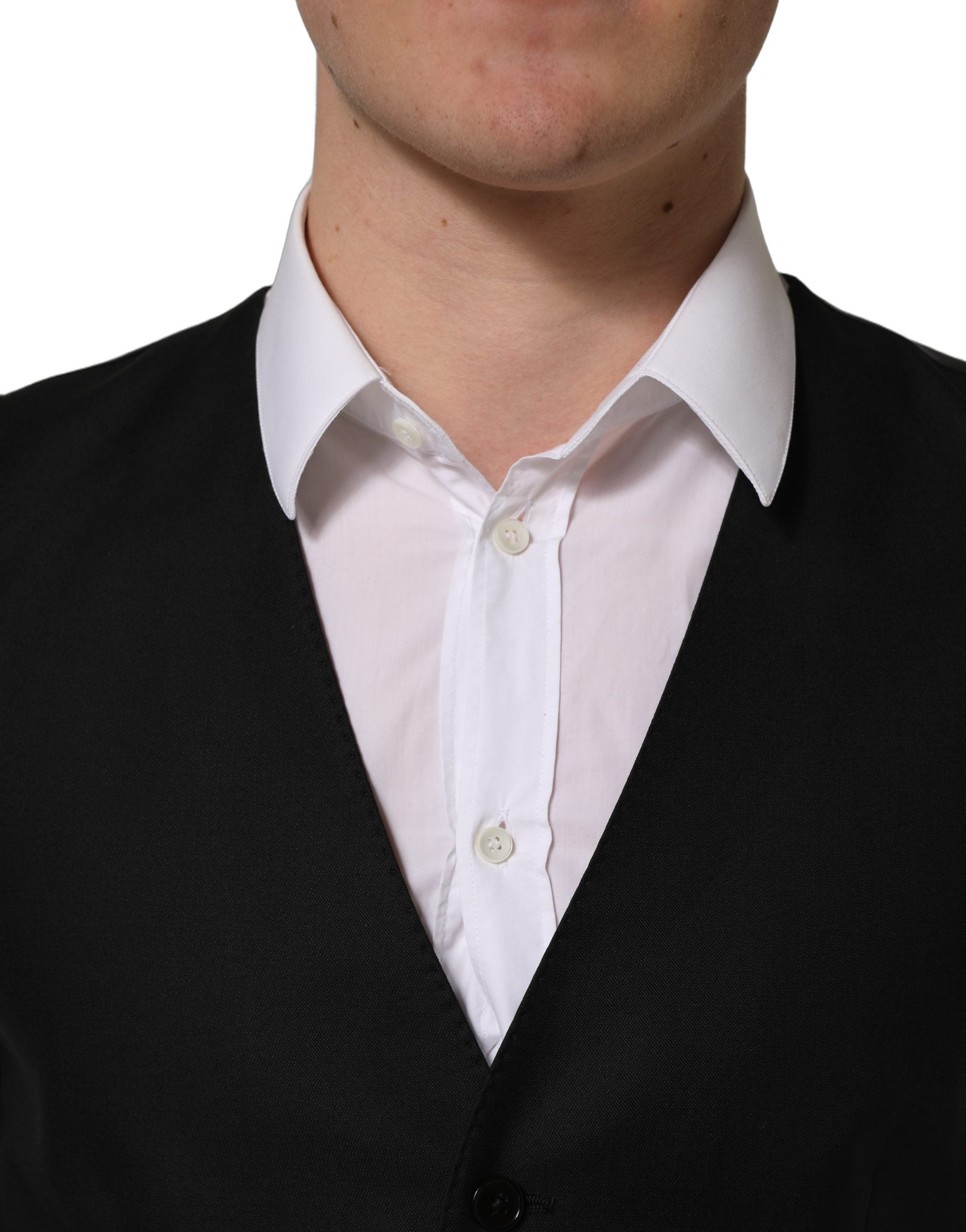 Dolce & Gabbana Black Wool Single Breasted Waistcoat Vest