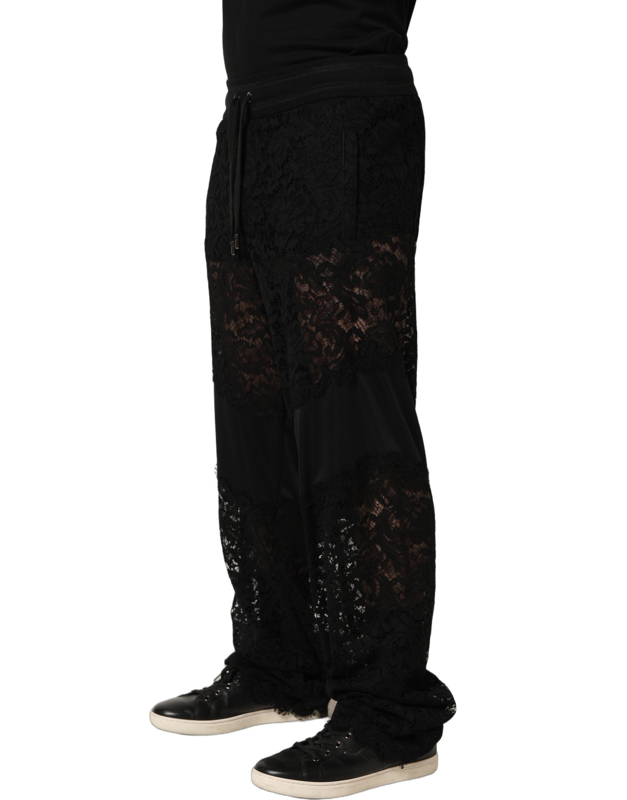 Dolce & Gabbana Black Lace Mid Waist Jogger Men Trouser Pants