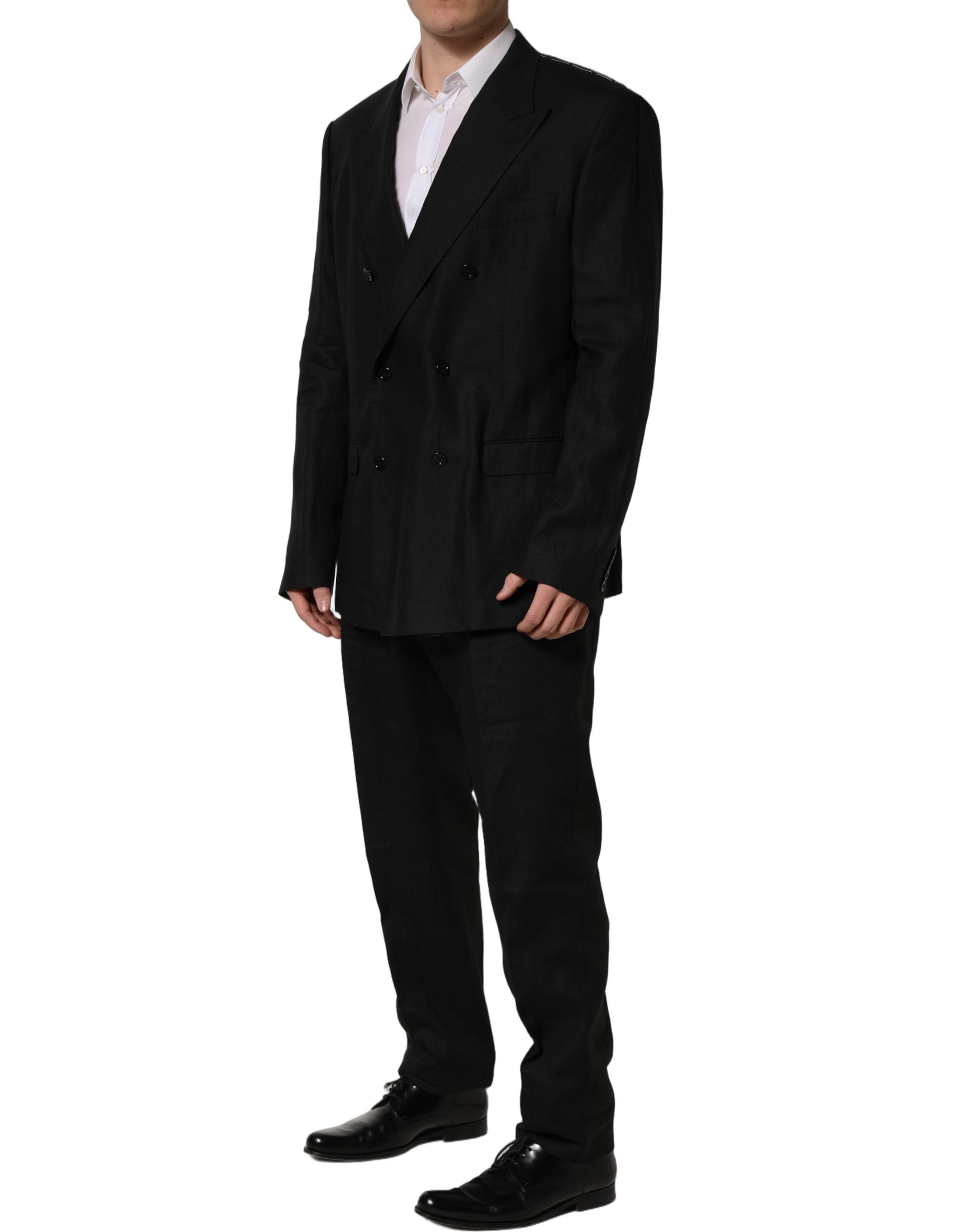 Dolce & Gabbana Black Linen Slim Fit Formal 2 Piece Suit