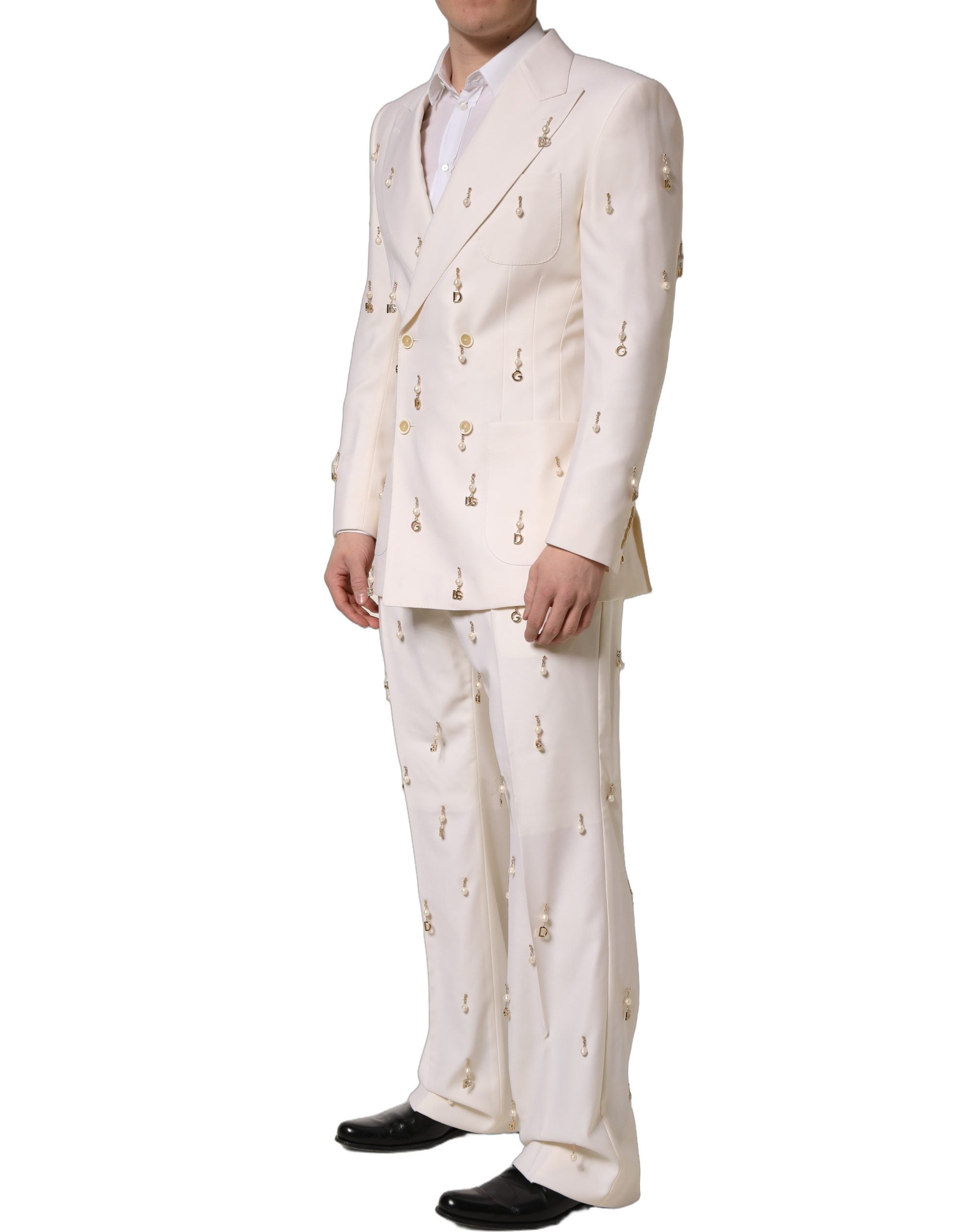 Dolce & Gabbana White Wool Slim Fit Formal 2 Piece Men Suit