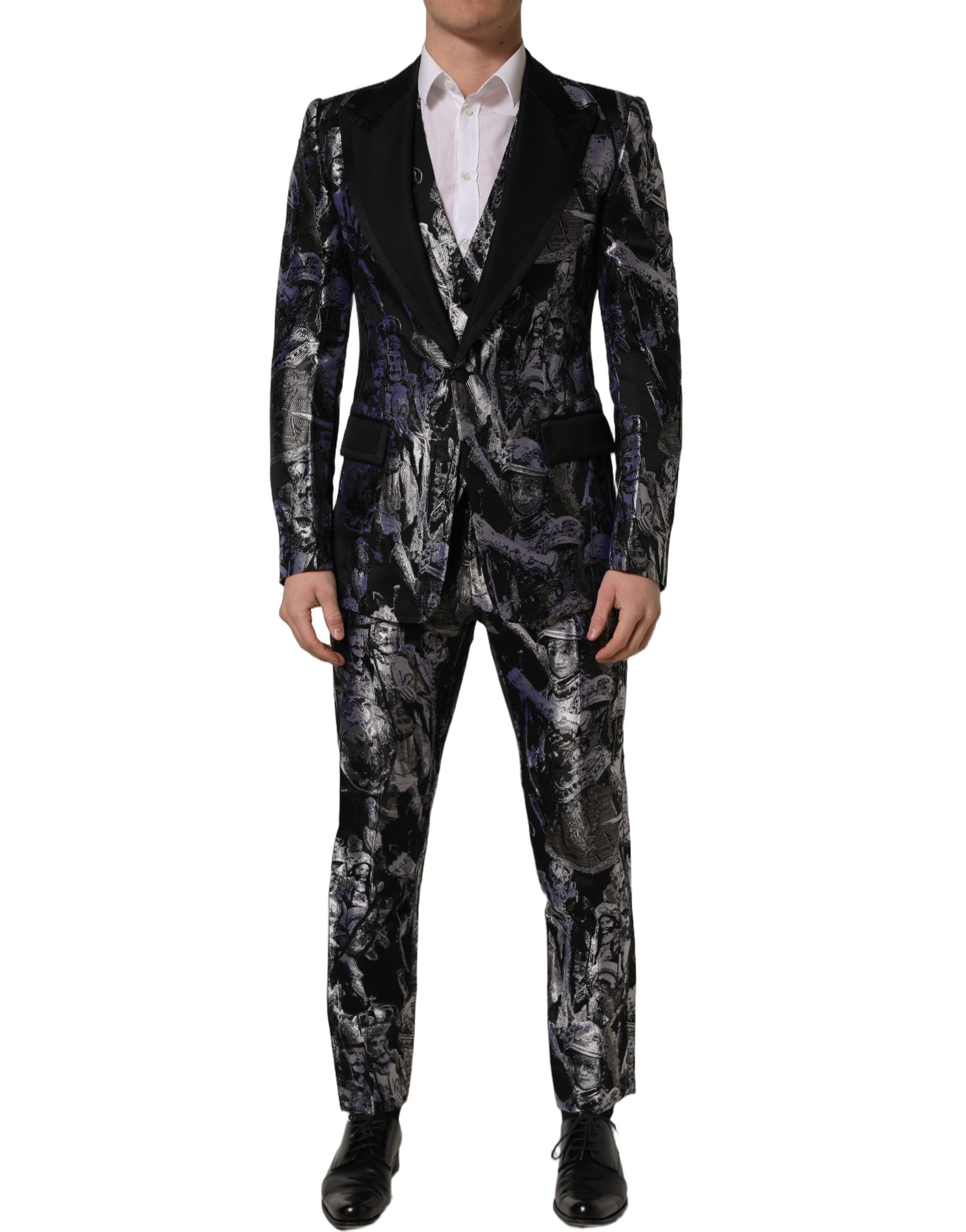 Dolce & Gabbana Black Jacquard Slim Fit Formal 3 Piece Suit