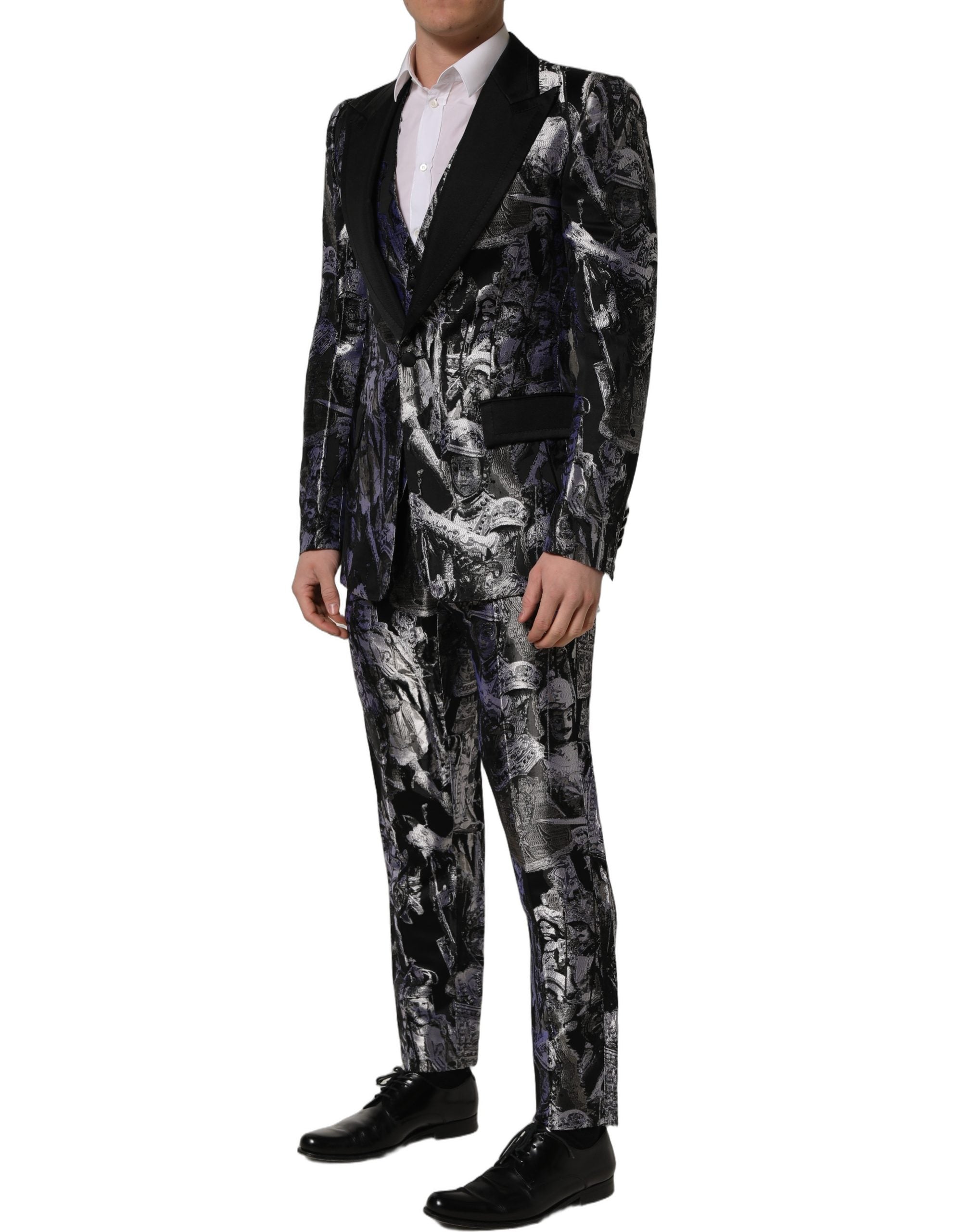 Dolce & Gabbana Black Jacquard Slim Fit Formal 3 Piece Suit