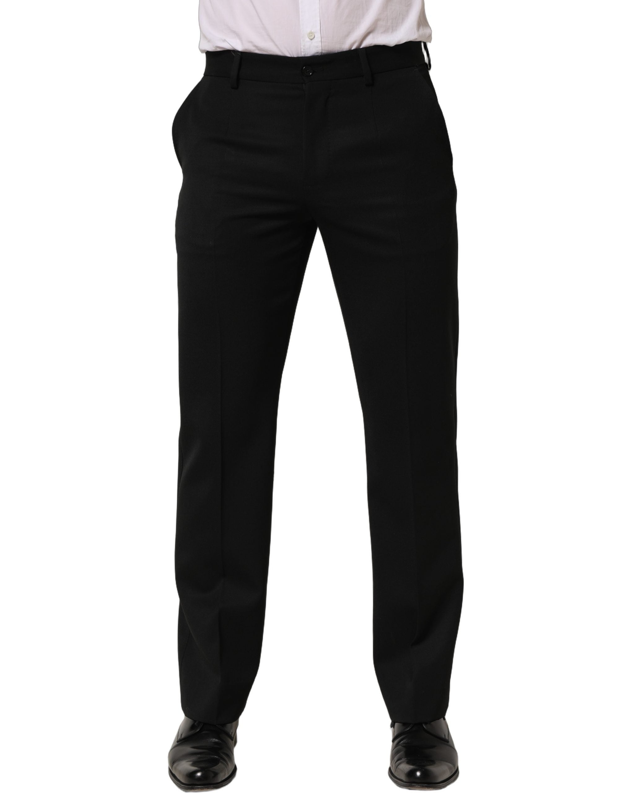 Dolce & Gabbana Black Wool Tapered Men Dress Trouser Pants
