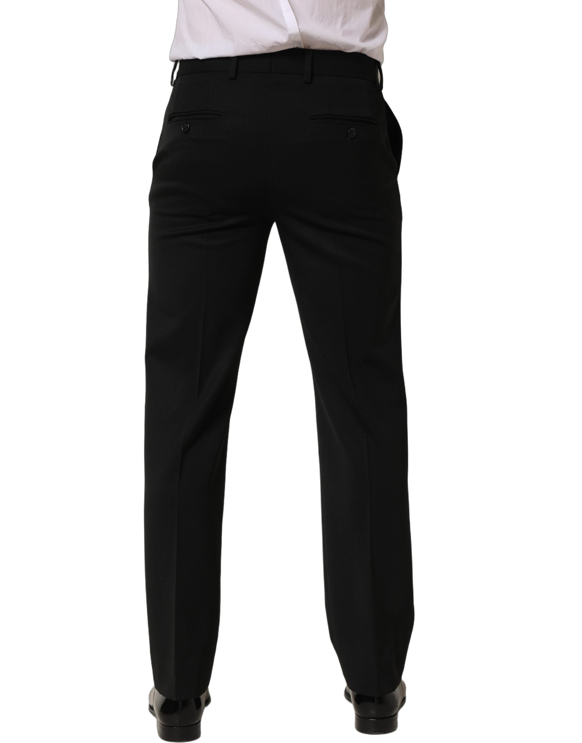 Dolce & Gabbana Black Wool Tapered Men Dress Trouser Pants