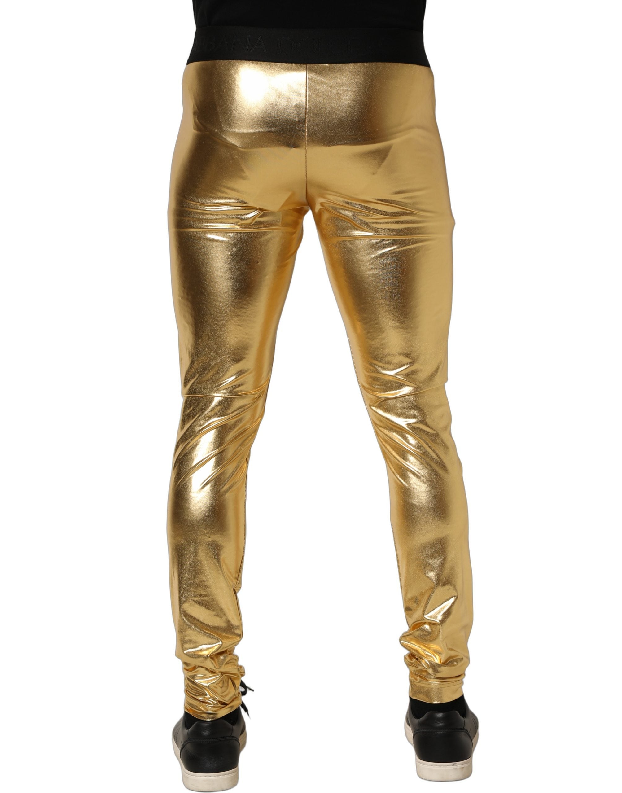 Dolce & Gabbana Gold Metallic Polyester Skinny Trousers Pants